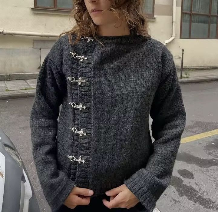 Other Vintage Style Streetwear Knitted Gray Cardigan Sweater Size S / US 4 / IT 40 - 3 Thumbnail