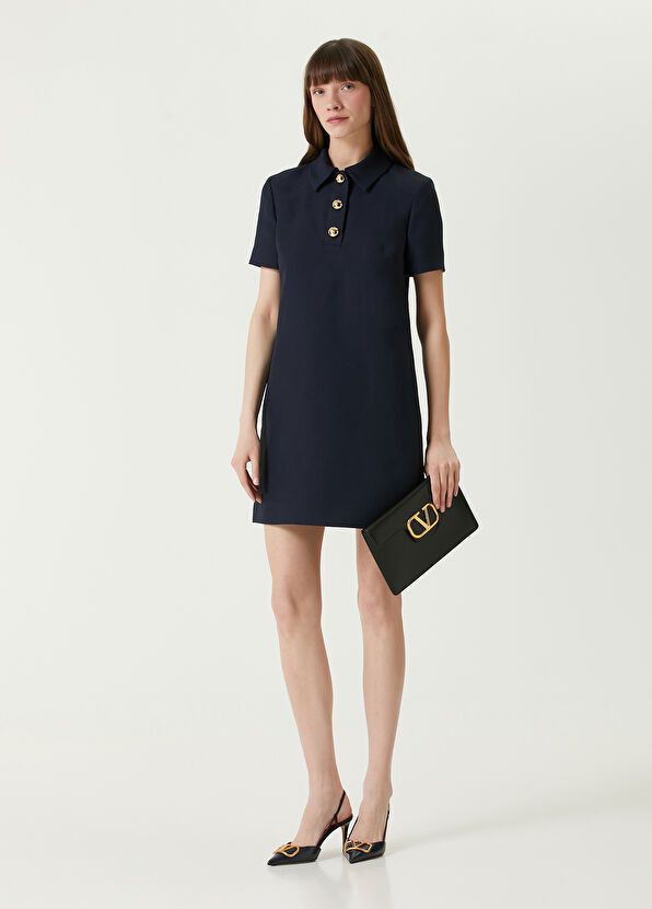 Valentino o1s22i1n0924 Short Crepe Couture Dress in Blue Size M / US 6-8 / IT 42-44 - 2 Thumbnail