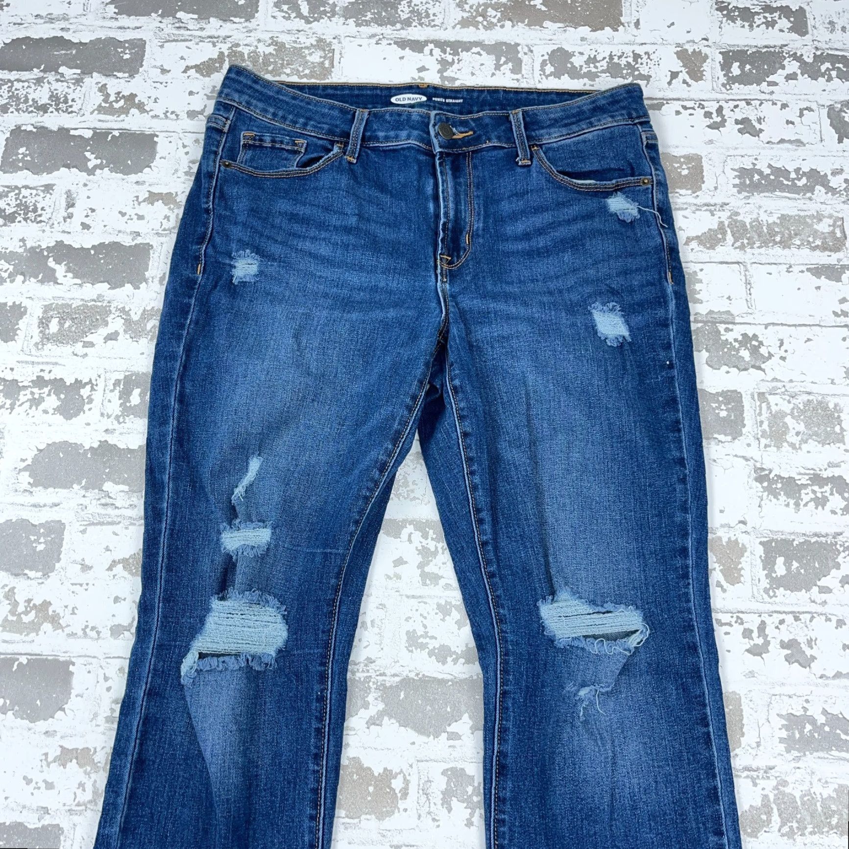 Old Navy Old Navy Jeans Womens 8 Power Straight Curvy Mid Rise Med Wash Holes Ripped A86 Jeans Mens Womens Boys Girls Size 30" / US 8 / IT 44 - 5 Thumbnail