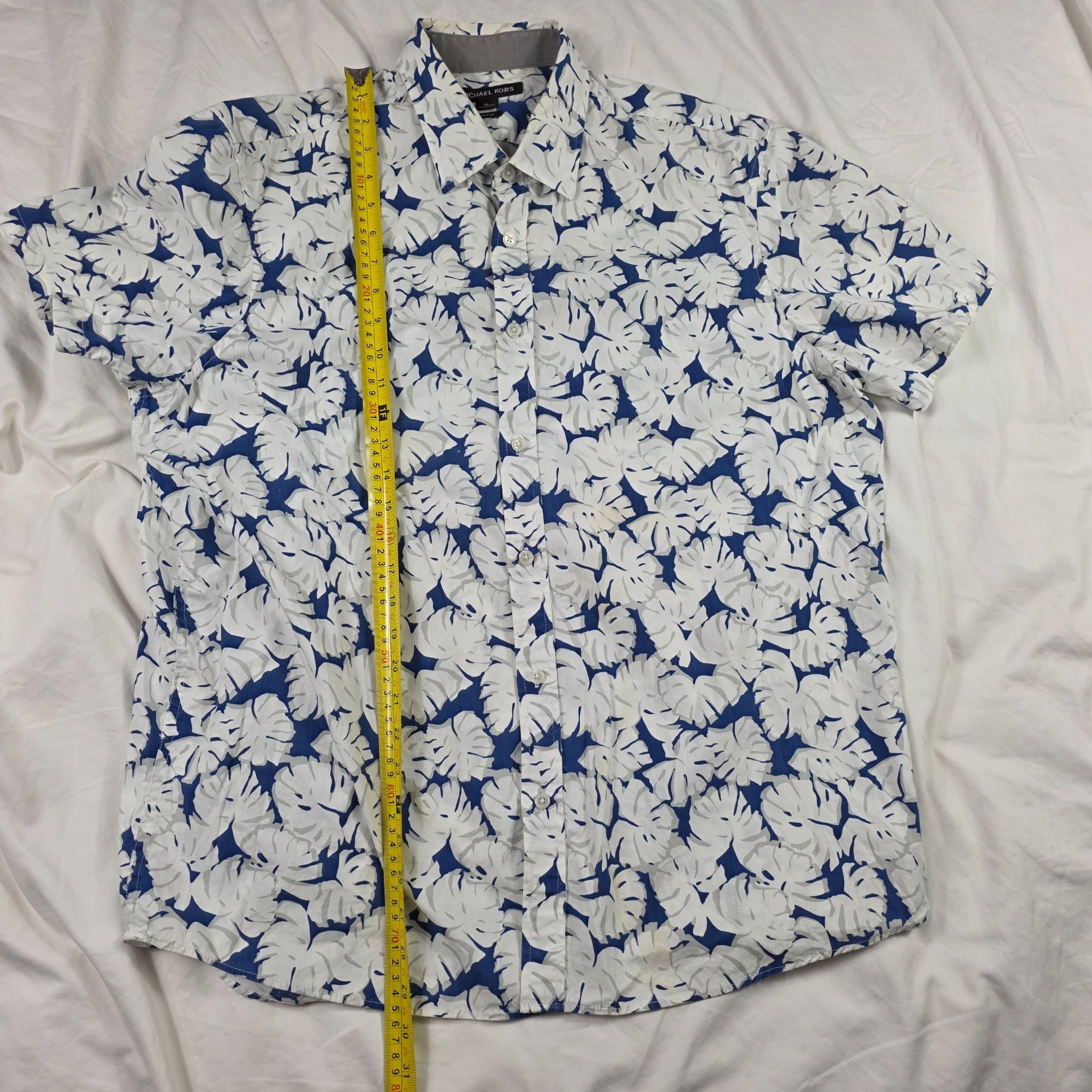Michael Kors Michael Kors Classic Fit Mens XL White Blue Leaf Print Shirt Size US XL / EU 56 / 4 - 8 Thumbnail