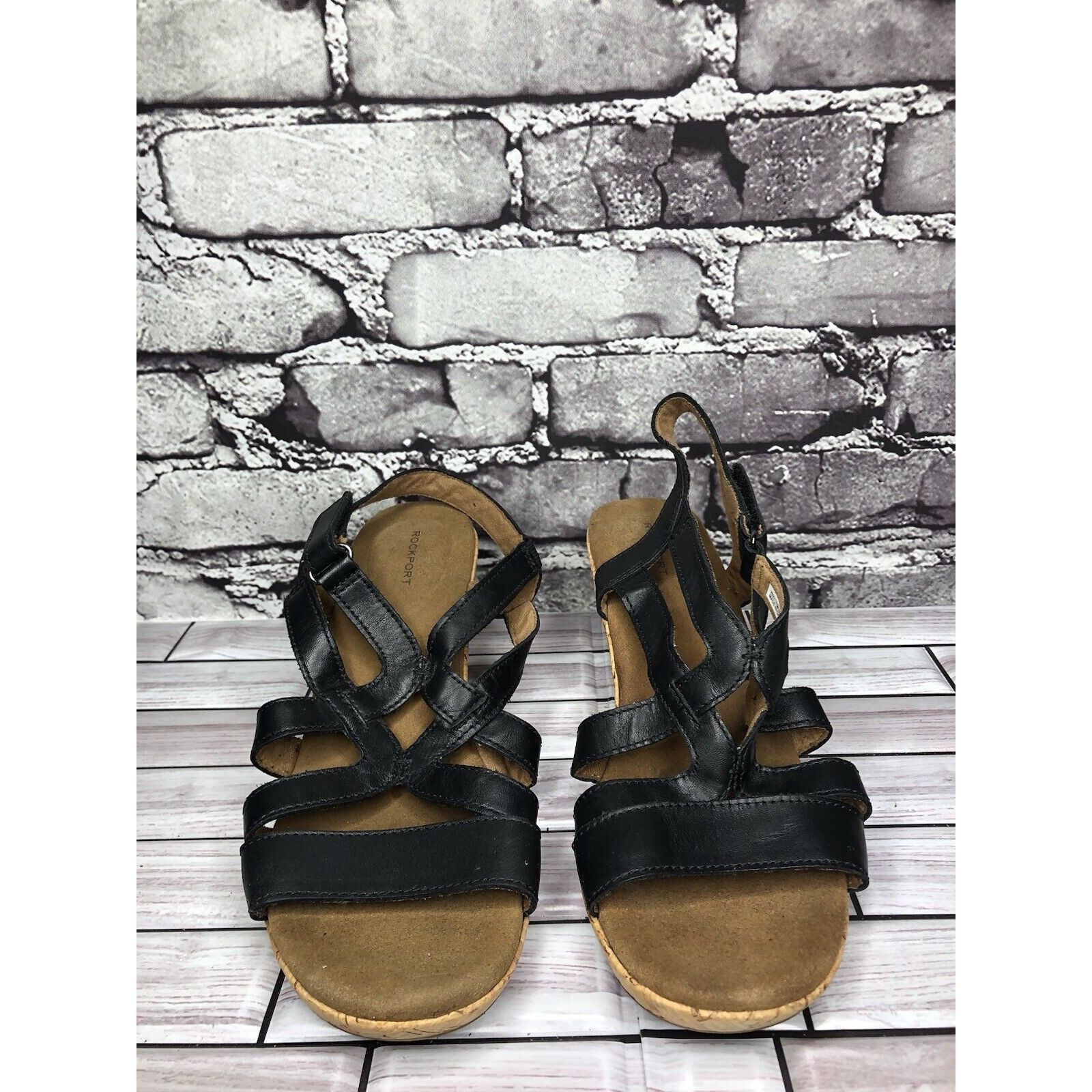 Rockport Rockport Black Leather Casual Cork Wedge Strappy Sandals Wom Size US 8.5 / IT 38.5 - 16 Thumbnail