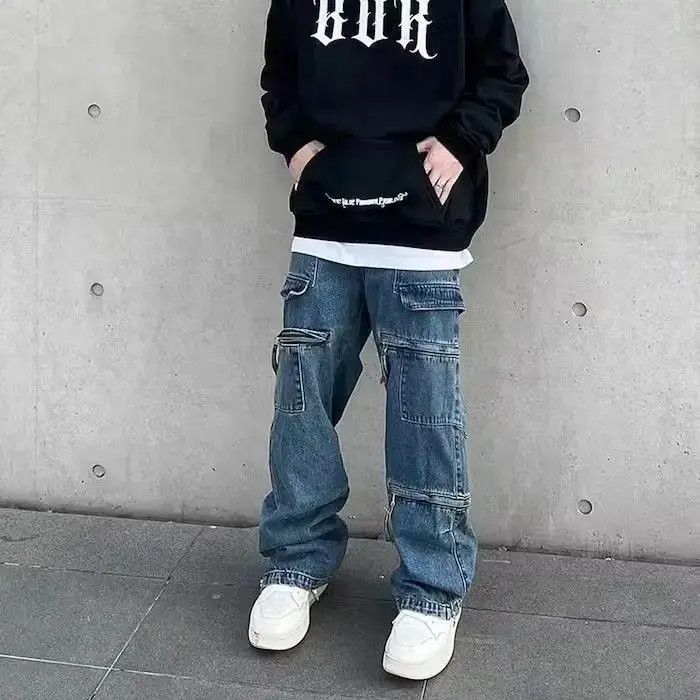 Japanese Brand Y2k Baggy Cargo Pants Denim Baggy Jeans Trousers Size US 32 / EU 48 - 4 Thumbnail