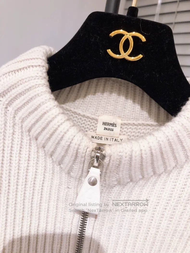 Hermes Hermes Light beige wool and cashmere knitted sweater cardi Size XS / US 0-2 / IT 36-38 - 4 Thumbnail
