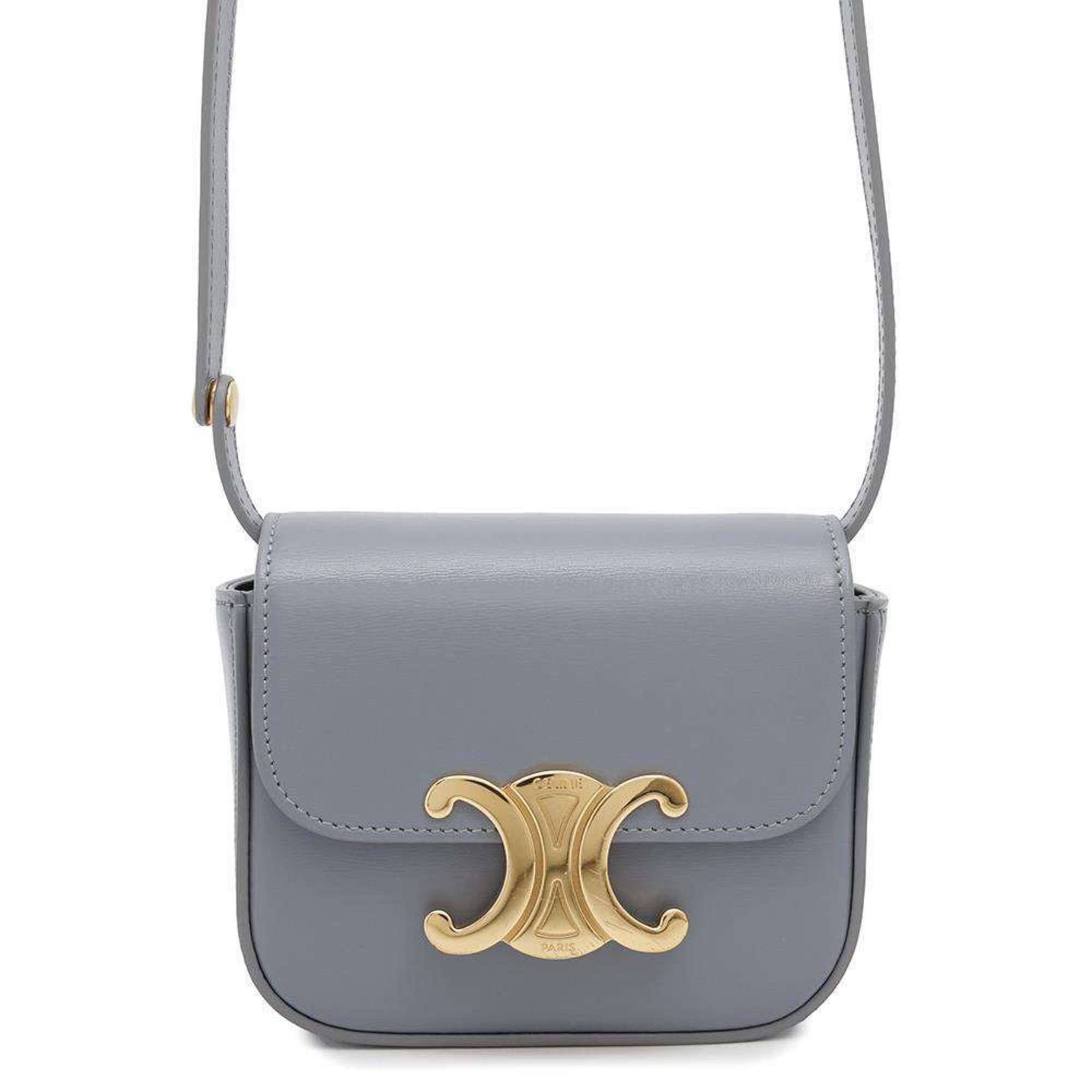 Celine Triomphe Mini Claude Shoulder Bag In Shiny Calf Leather 10I513Dpv Celine Pochette in Gold, Women's