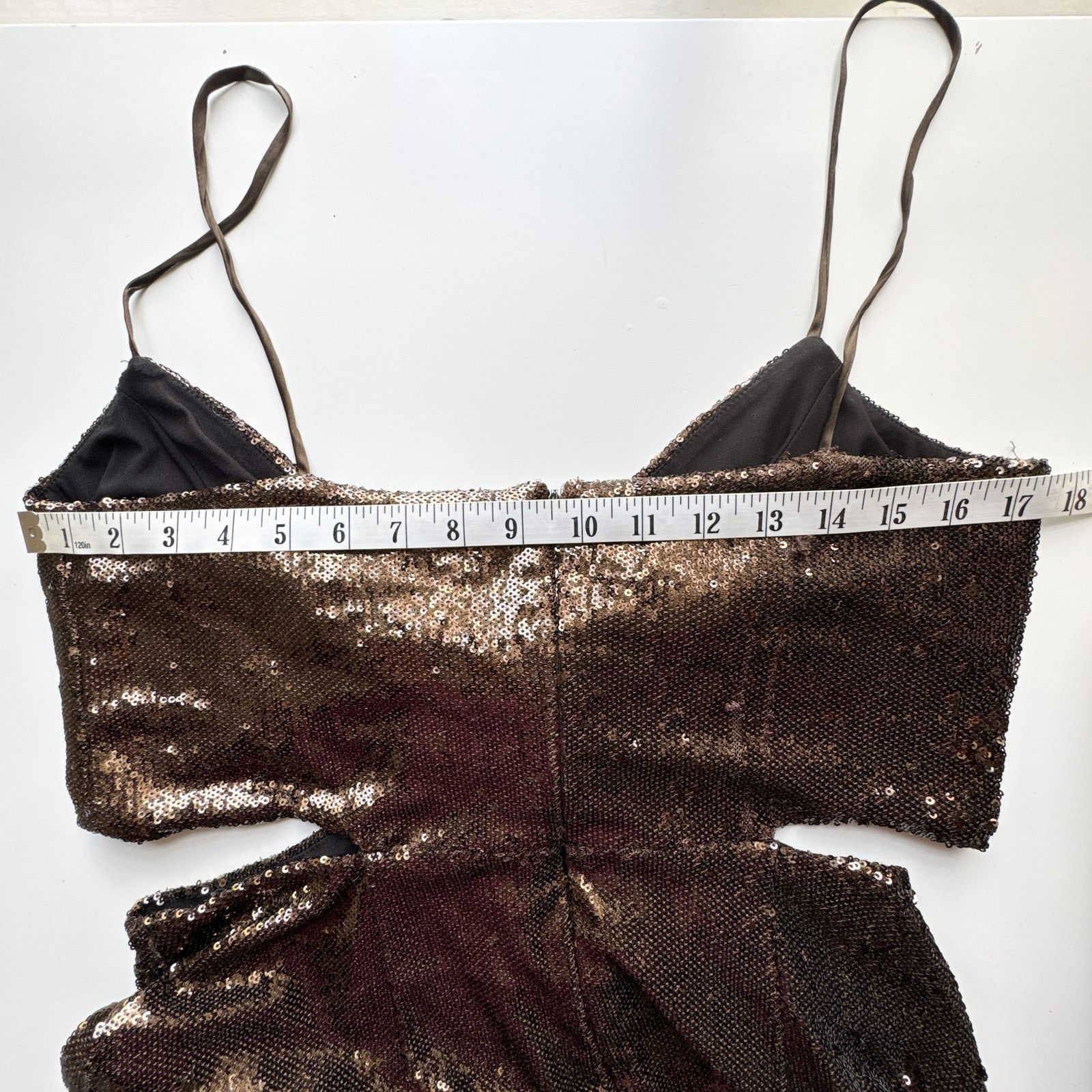 HALSTON Chloe Gown Maxi Dress Sequins Espresso Brown Sz 12