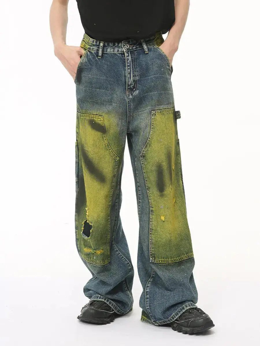 Japanese Brand Retro loose straight tie dye ripped jeans Size US 32 / EU 48 - 3 Thumbnail
