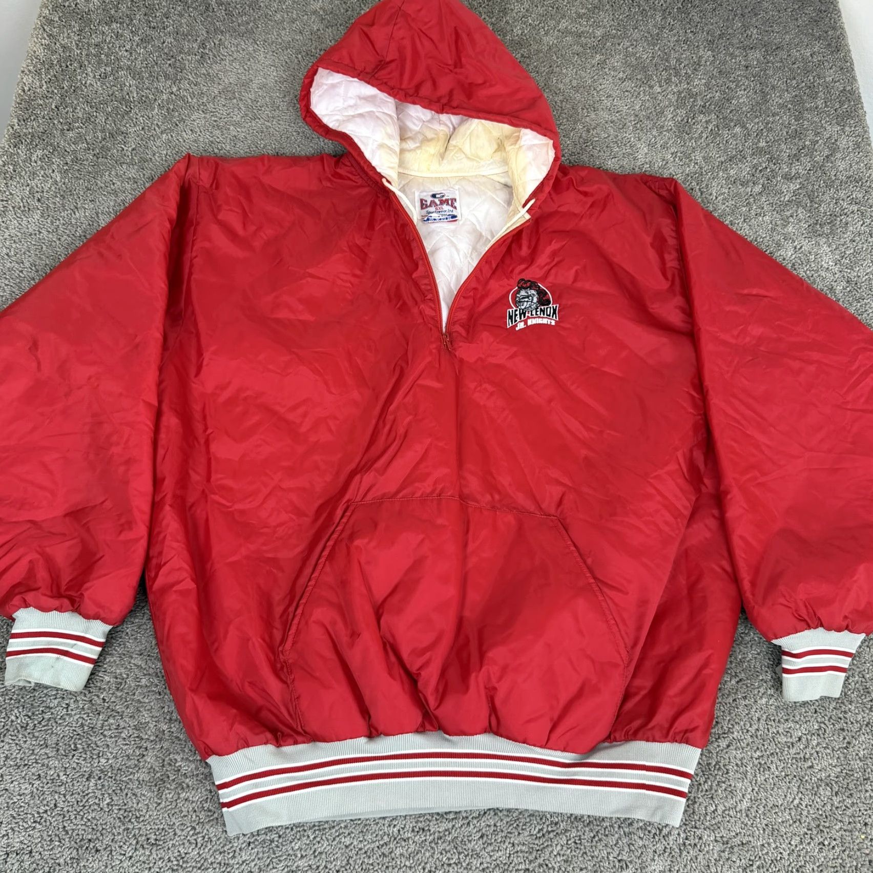 Vintage VTG New Lenox Jr Knights Hooded Jacket Mens 5XL Red Football Game Sportswear USA Size US XXL / EU 58 / 5 - 2 Thumbnail