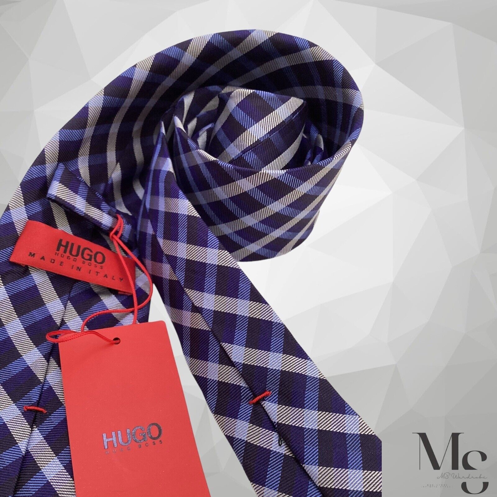 Hugo Boss BOSS HUGO BOSS Red Tag Blue Plaids & Checks Silk Tie Made In Size ONE SIZE - 5 Thumbnail