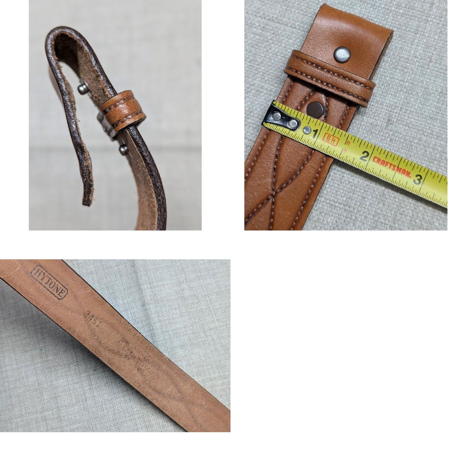 Vintage VINTAGE tooled STICHED western belt 36 brown COWHIDE leather belt Men XS? Size 36 - 8 Thumbnail