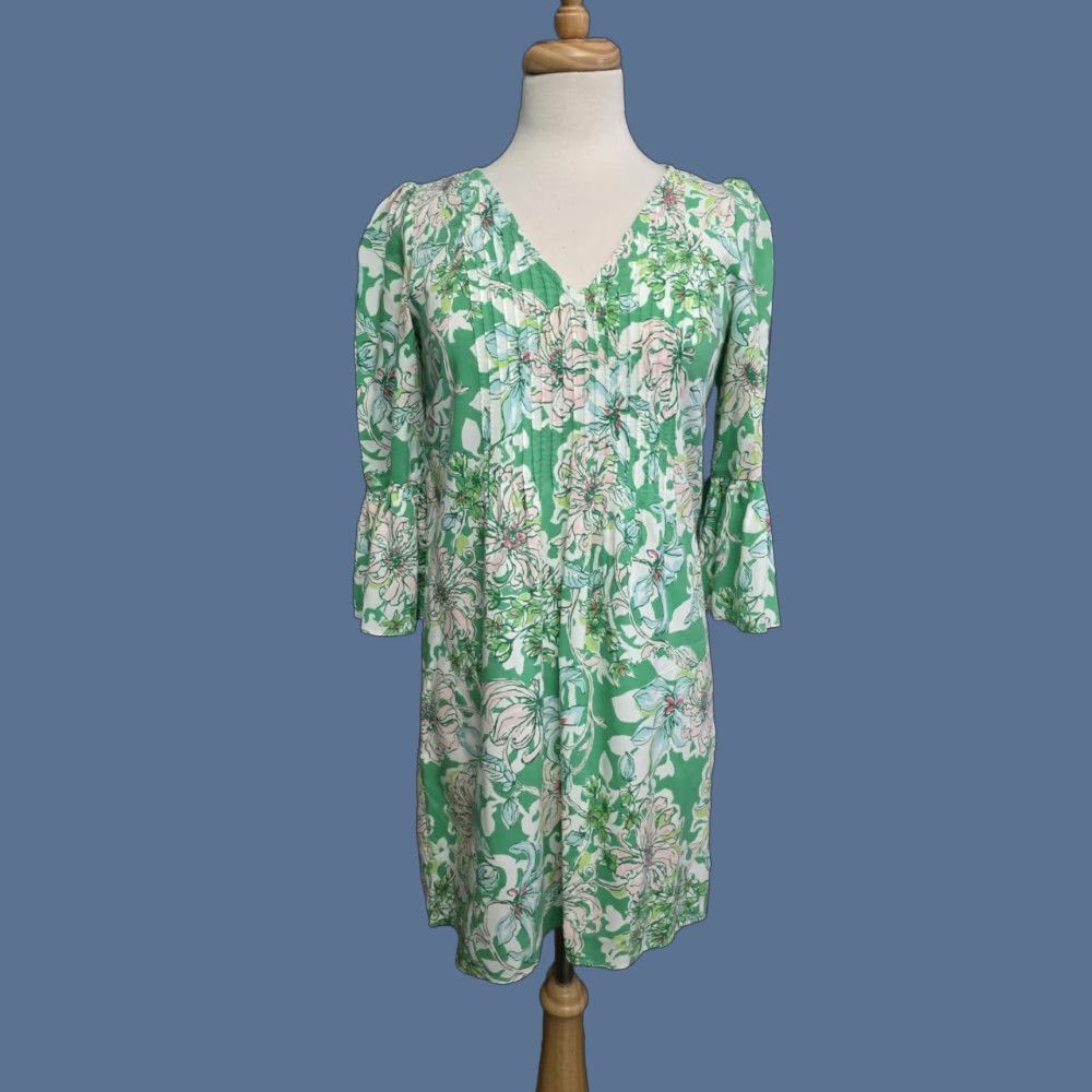 Lilly Pulitzer Lilly Pulitzer Danika 3/4 Sleeve Tunic Dress Spearmint Blossom Green Floral V-Neck Bell Sleeve Short Dress Women Size XXS / US 00 / IT 34 - 1 Thumbnail
