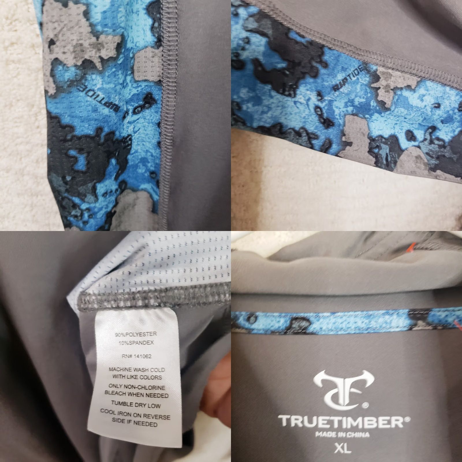 Vintage TrueTimber T-Shirt Hooded Sun Protection Long Sleeve Mens XL Gray Blue Camo Sleeves Size US XL / EU 56 / 4 - 9 Thumbnail