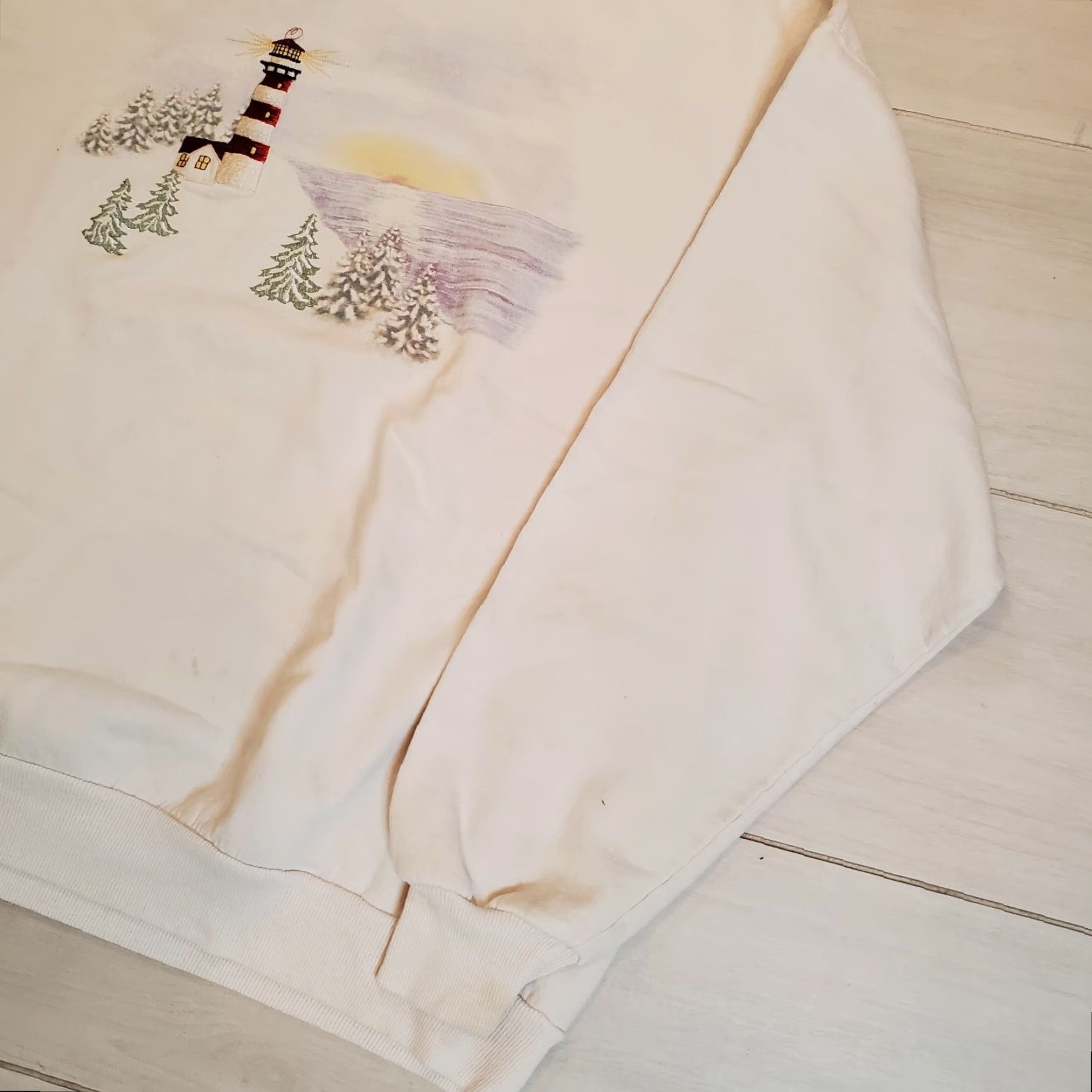 Vintage VINTAGE Morning Sun Sweatshirt Unisex Adults XL White 1990s Top Stitch Light House Crewneck Size US XL / EU 56 / 4 - 3 Thumbnail