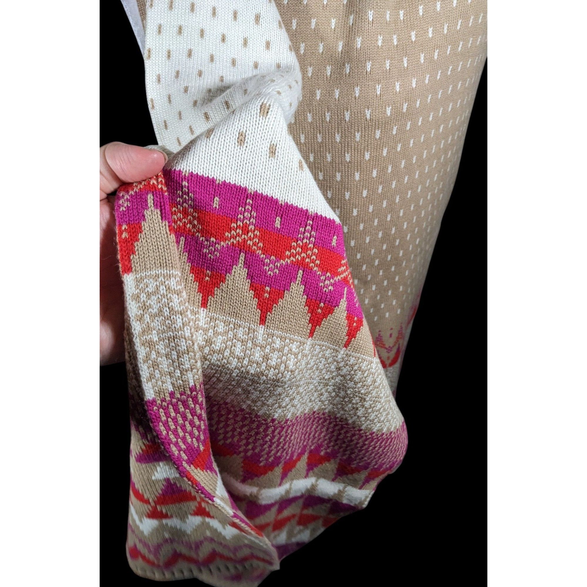 Other Classic Fair Isle Tan And Pink Heavy Winter Scarf Size ONE SIZE - 5 Thumbnail