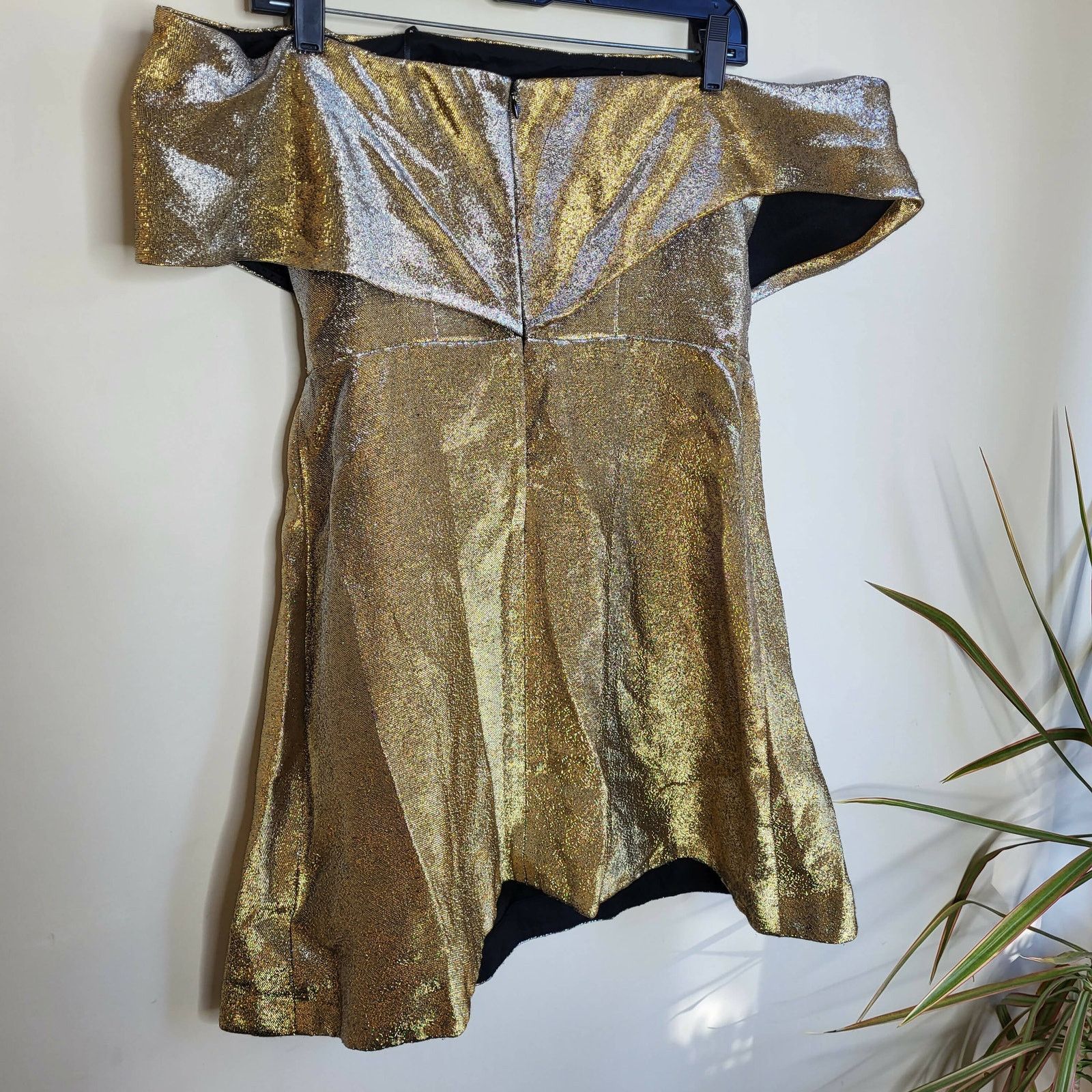 Sandro Sandro Metallic Off-the-Shoulder A-line Mini Dress - Gold Size L / US 10 / IT 46 - 7 Thumbnail