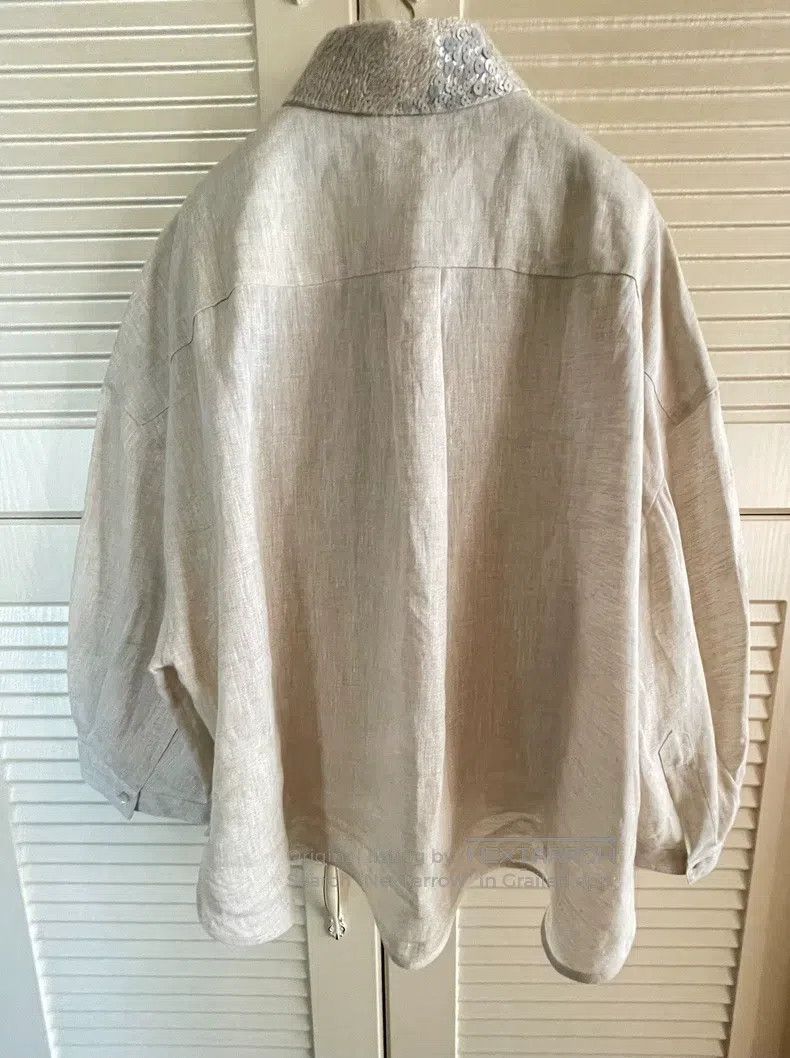 Brunello Cucinelli Brunello Cucinelli Loose linen shirt with sequin collar Size L / US 10 / IT 46 - 2 Thumbnail