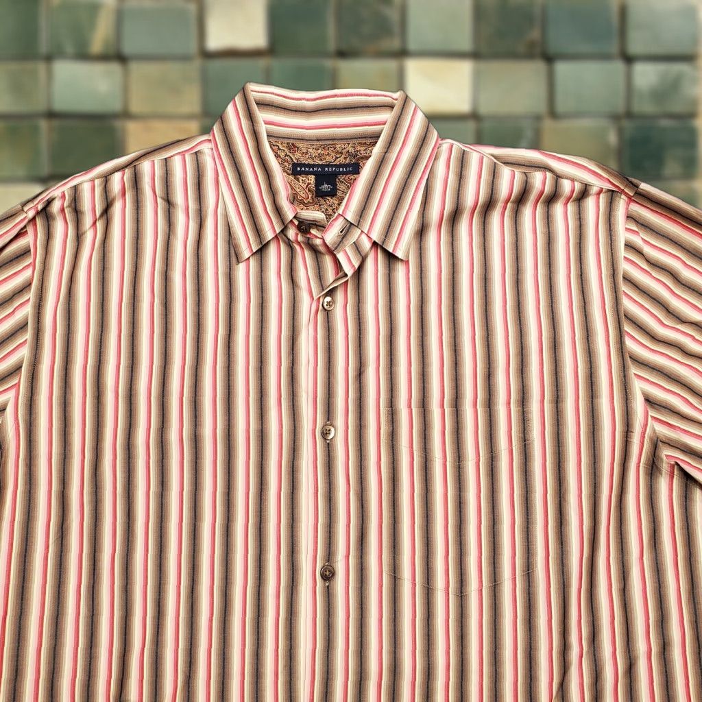 Banana Republic Banana Republic Mens Shirt L Long Sleeve Striped Paisley Cuffs Button-Up, Brown, Cotton, Classic, Vintage, Casual, Button-Up Mens L Size US L / EU 52-54 / 3 - 1 Thumbnail