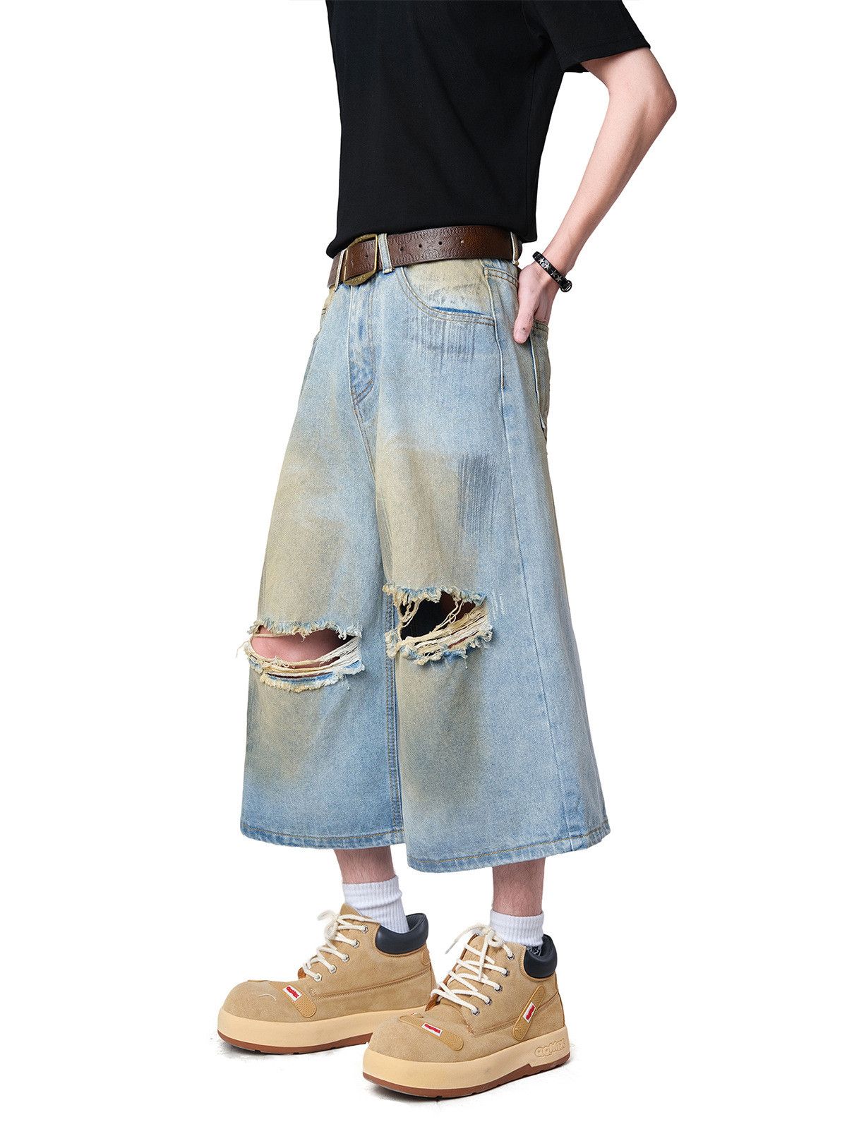 Japanese Brand Men's American loose straight casual ripped denim shorts Size US 32 / EU 48 - 4 Thumbnail