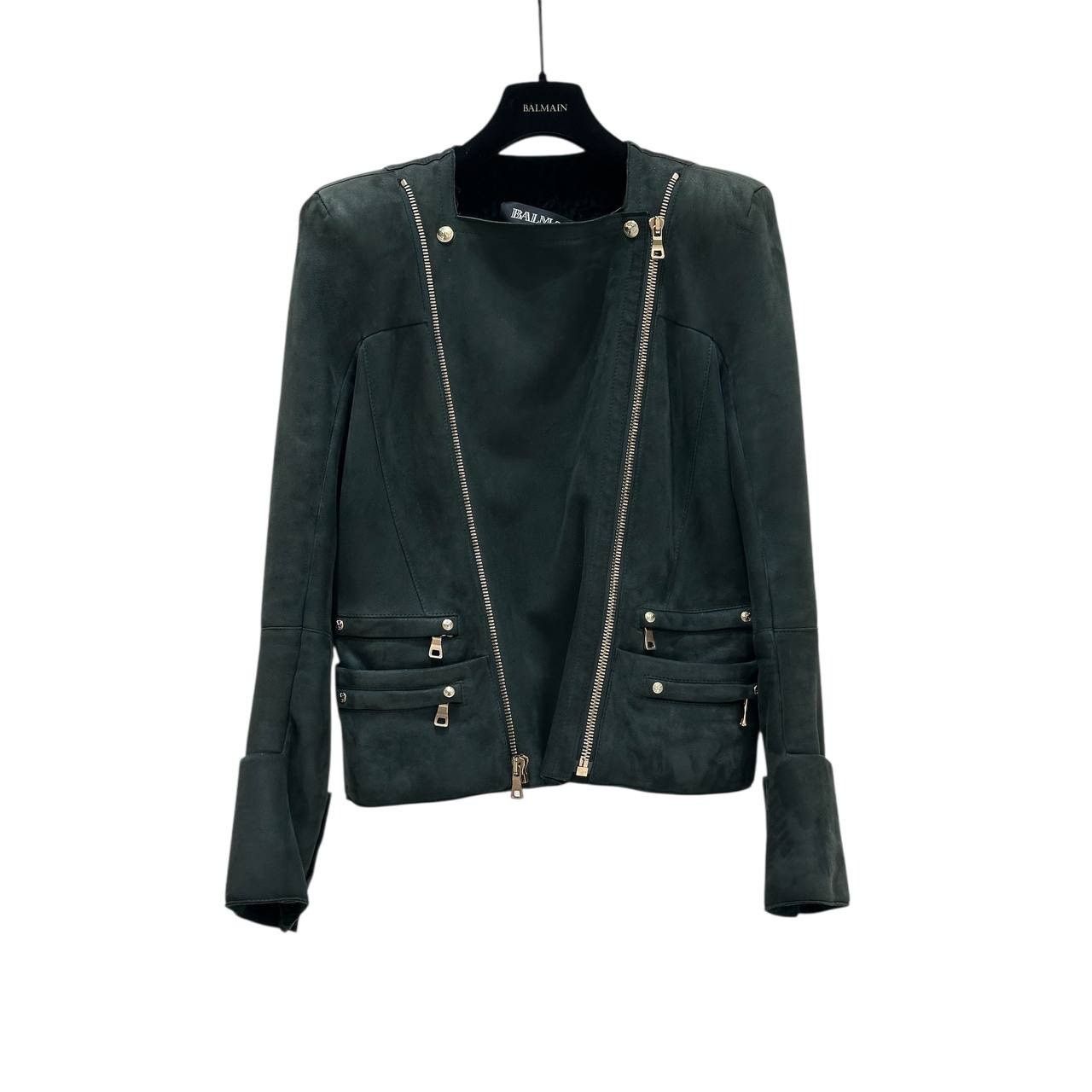 Balmain Balmain Green Shearling Biker Jacket - Size 38 Size S / US 4 / IT 40 - 1 Thumbnail