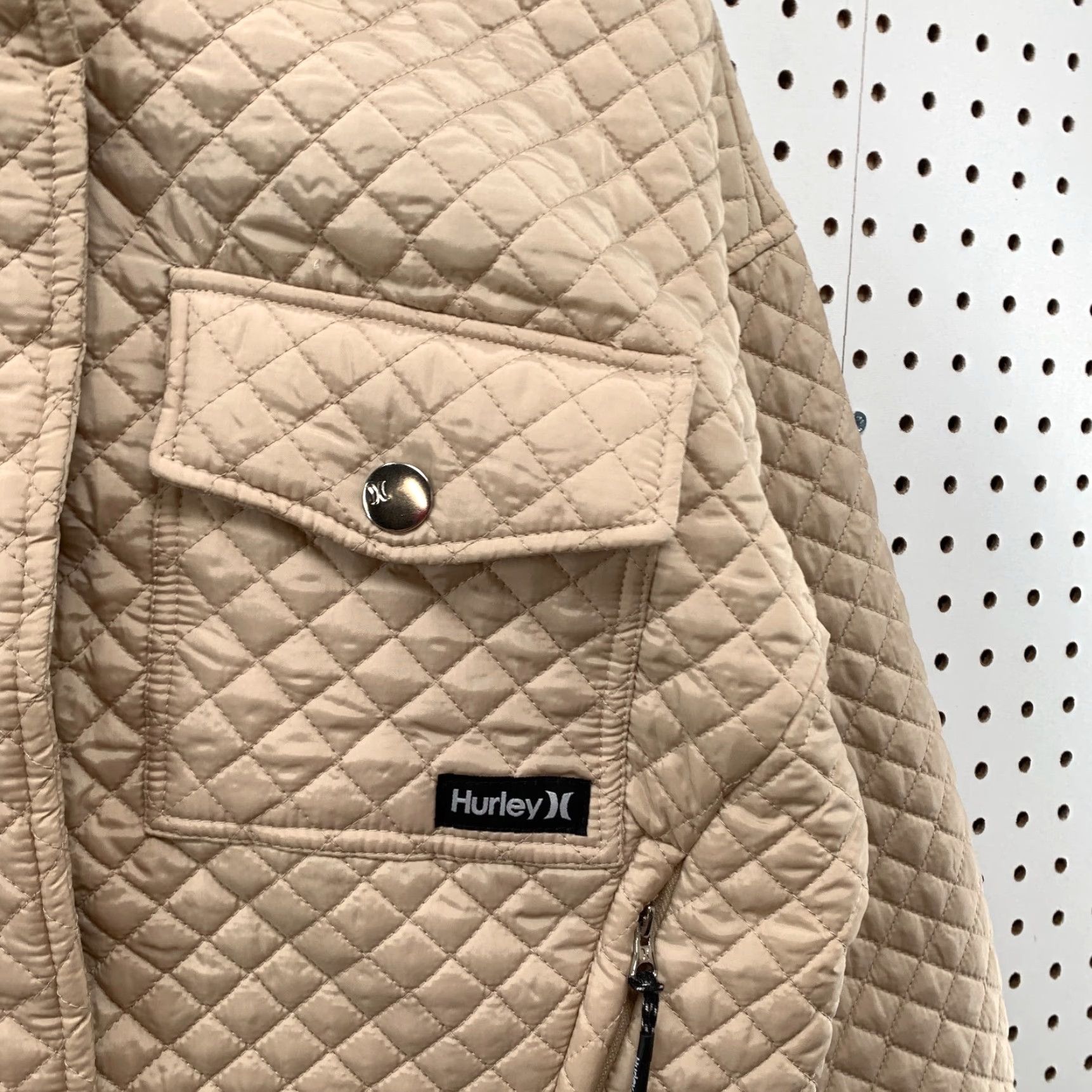 Hurley Hurley Quilted Full Zip Jacket Womens Large Beige Cropped 21x19.5 Size L / US 10 / IT 46 - 7 Thumbnail
