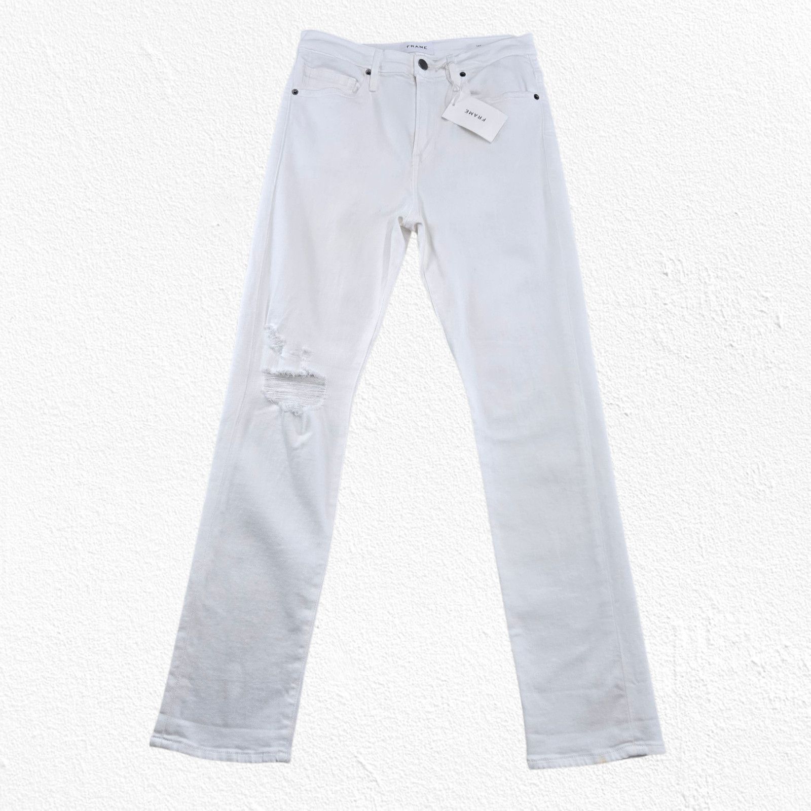 Frame FRAME Le Beau Boyfriend Jeans White Distressed Size 25 Size 25" / US 0 / IT 36 - 3 Thumbnail
