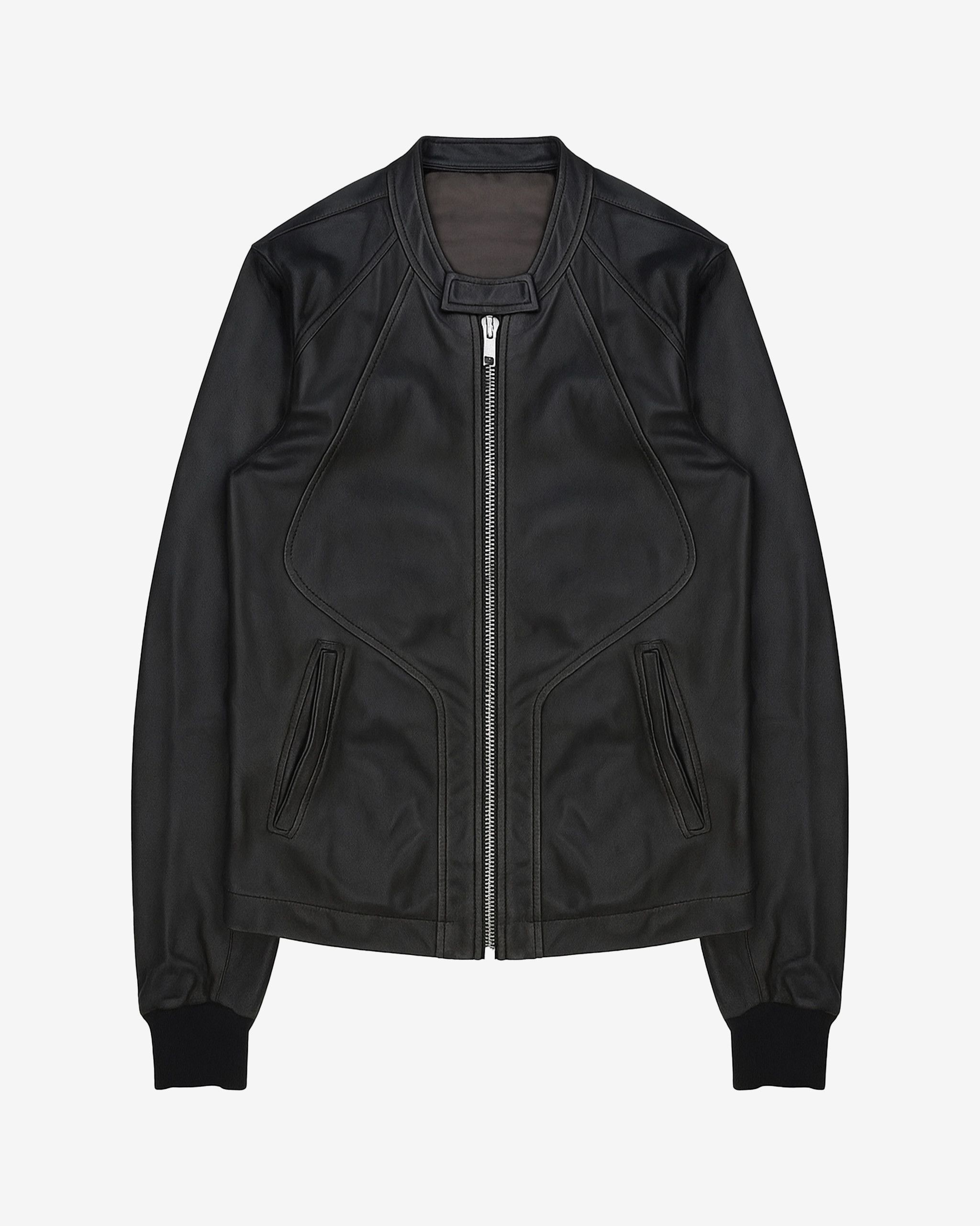 Rick Owens Rick Owens Intarsia Mid-Neck Leather Jacket | Grailed