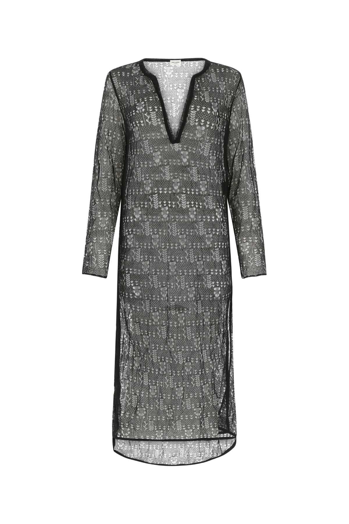 Saint Laurent Paris o1s1wg110425 687936 Open-Knit Long-Sleeved Tunic Dress Black Size L / US 10 / IT 46 - 1 Thumbnail