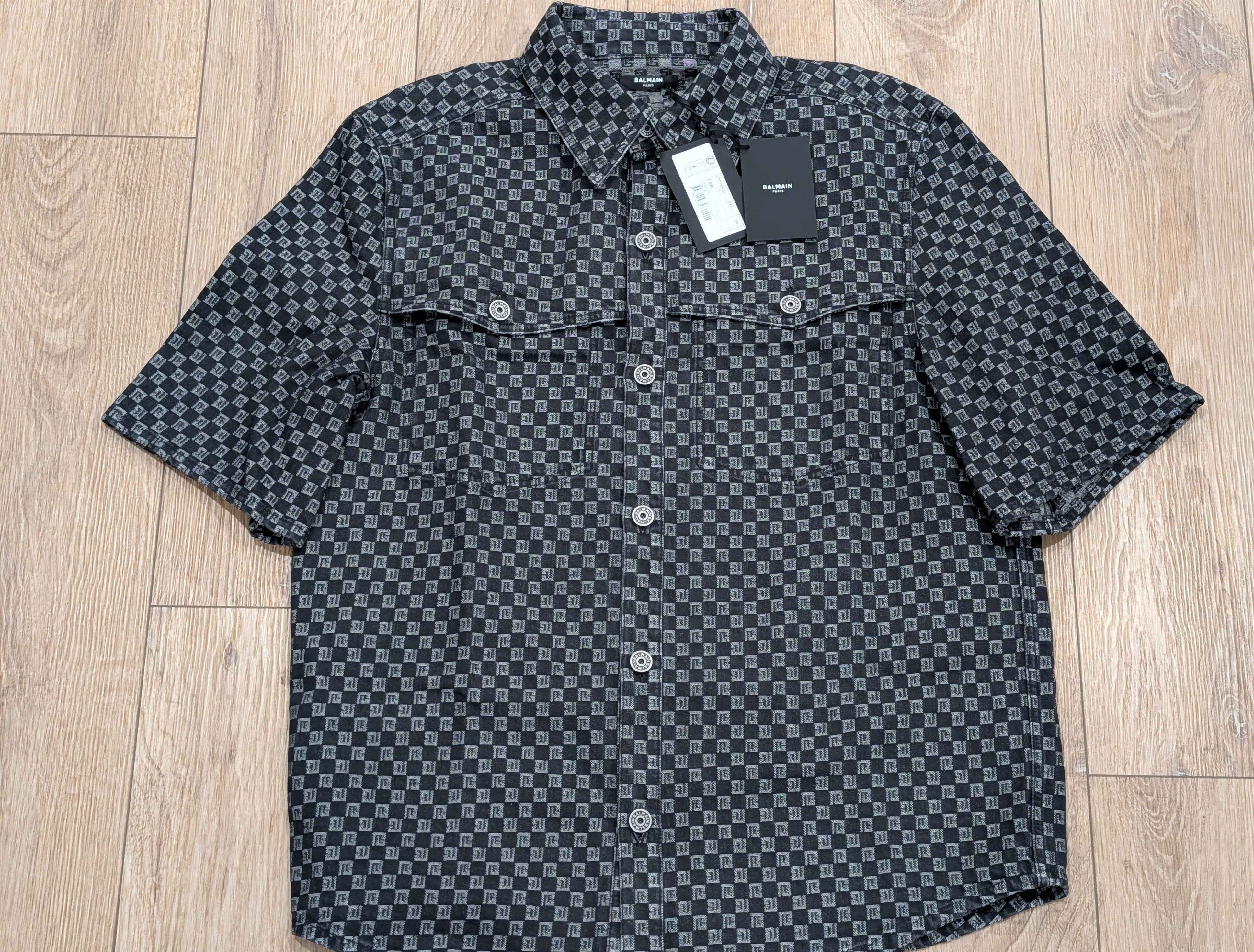 Balmain BALMAIN Monogram Denim SS Button Up Shirt Black/White 50 Size US M / EU 48-50 / 2 - 1 Thumbnail