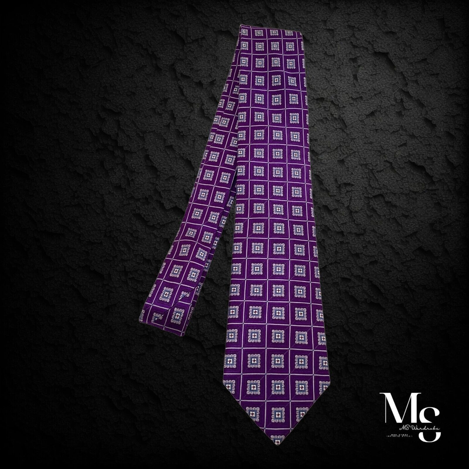 Hickey Freeman HICKEY FREEMAN Purple Medallion Print Silk Tie W:3.25’’ EC C Size ONE SIZE - 6 Thumbnail