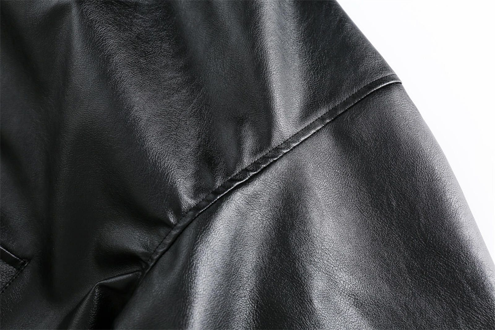 Leather Stylish Black Faux Leather Bomber Jacket with Hood Size US M / EU 48-50 / 2 - 4 Thumbnail