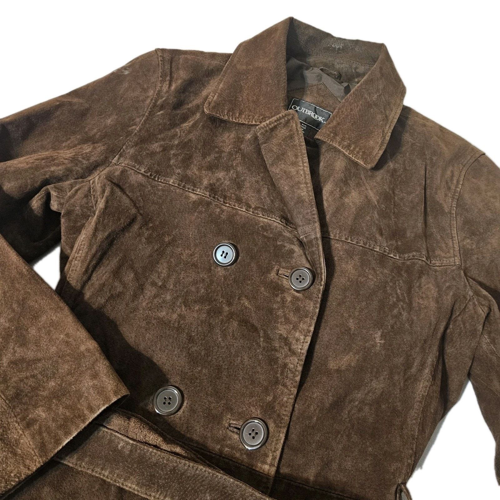 Outclass OUTBROOK Women's Suede Leather JACKET 8/10 Belt 6-Button Size M / US 6-8 / IT 42-44 - 2 Thumbnail