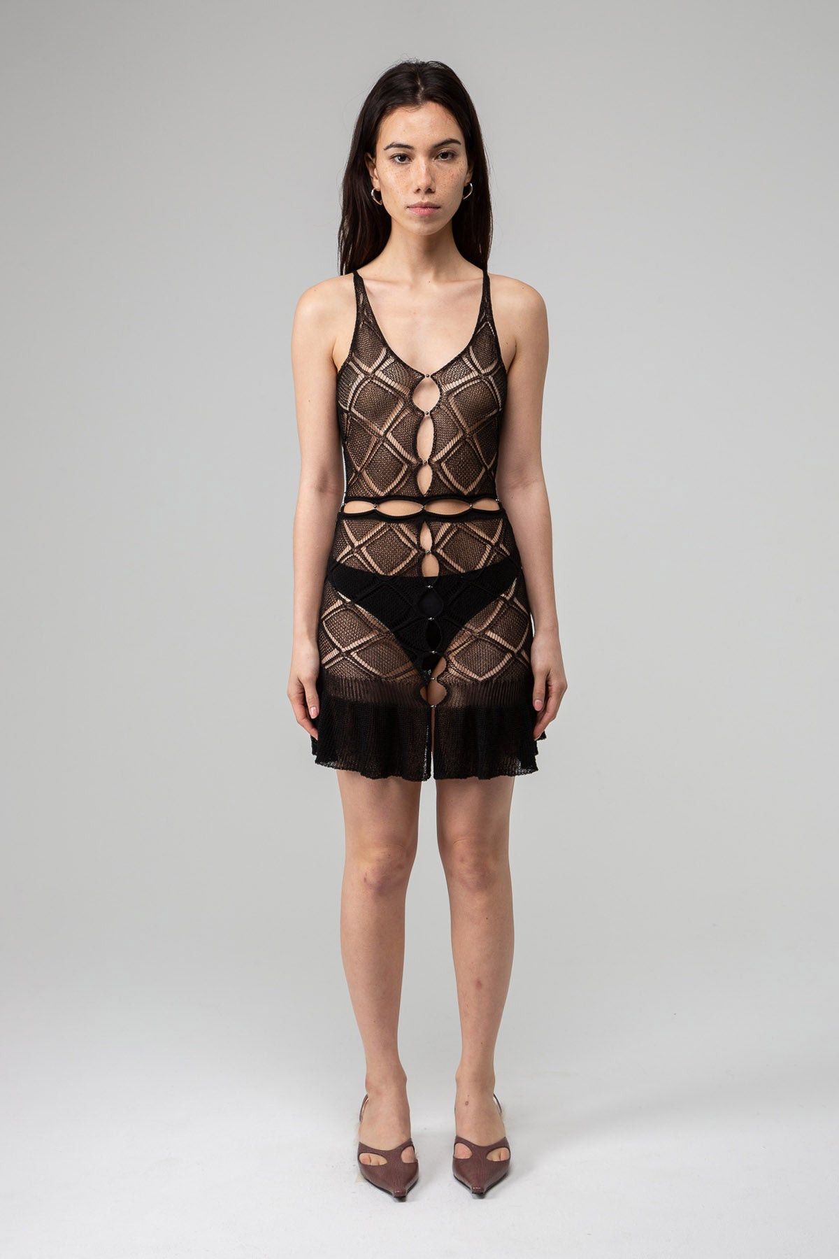 $585 RUI Sheer Cut-Out Mini Dress