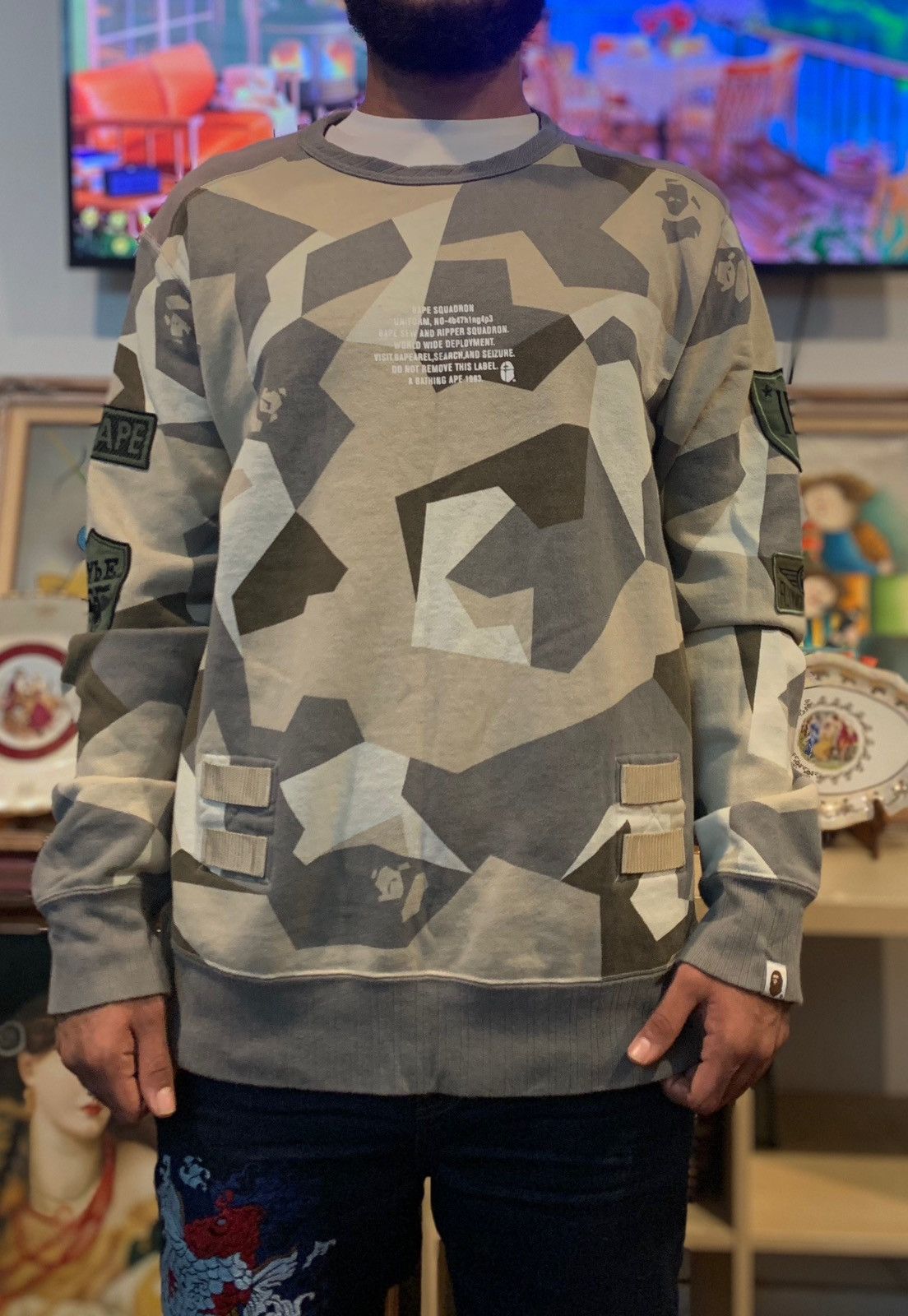 image of Bape Splinter Camo Crewneck in Grey, Men's (Size XL)