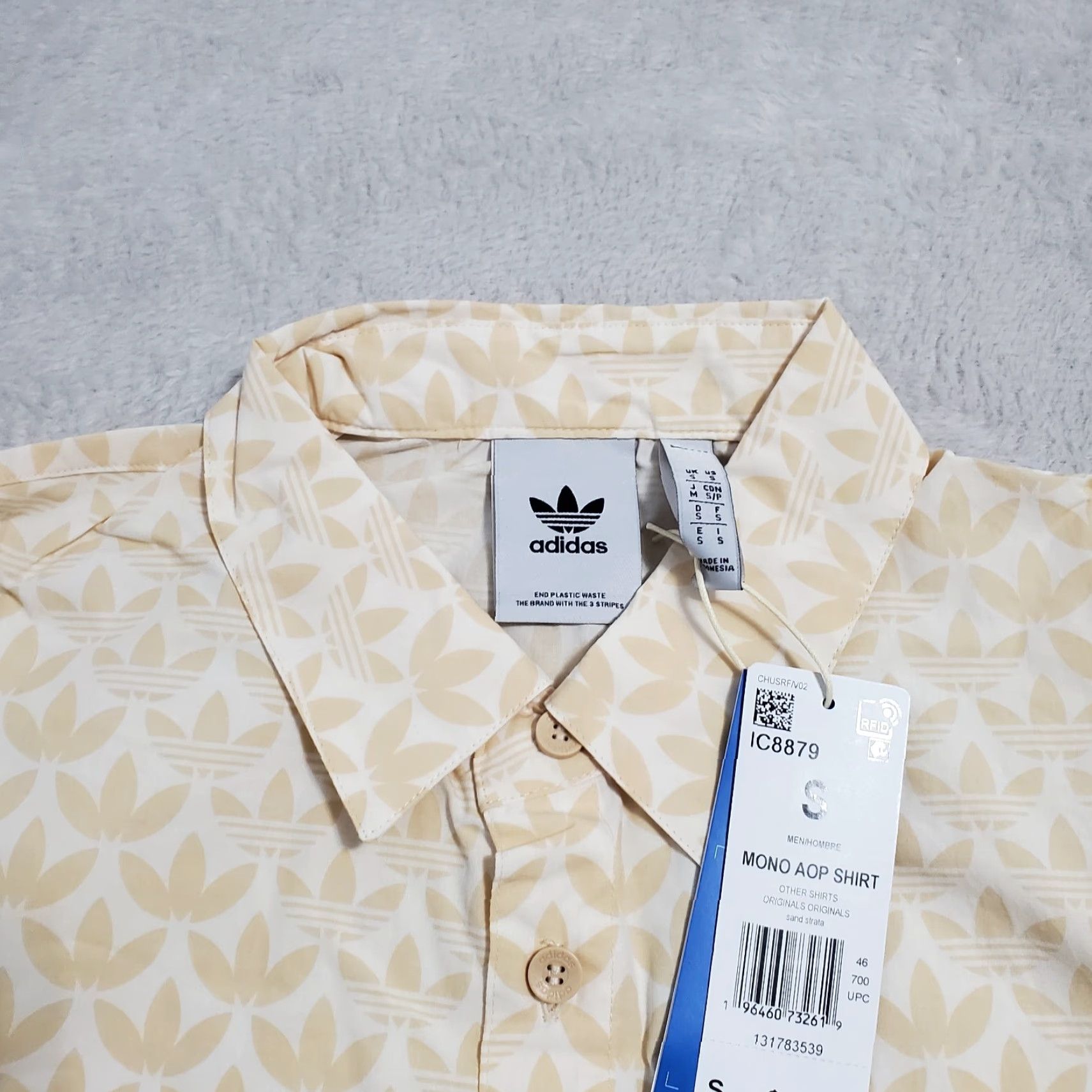 Adidas adidas Shirt Mens S Sand Beige Mono AOP Button Up Cotton Short Sleeve Casual NWT Size US S / EU 44-46 / 1 - 4 Thumbnail