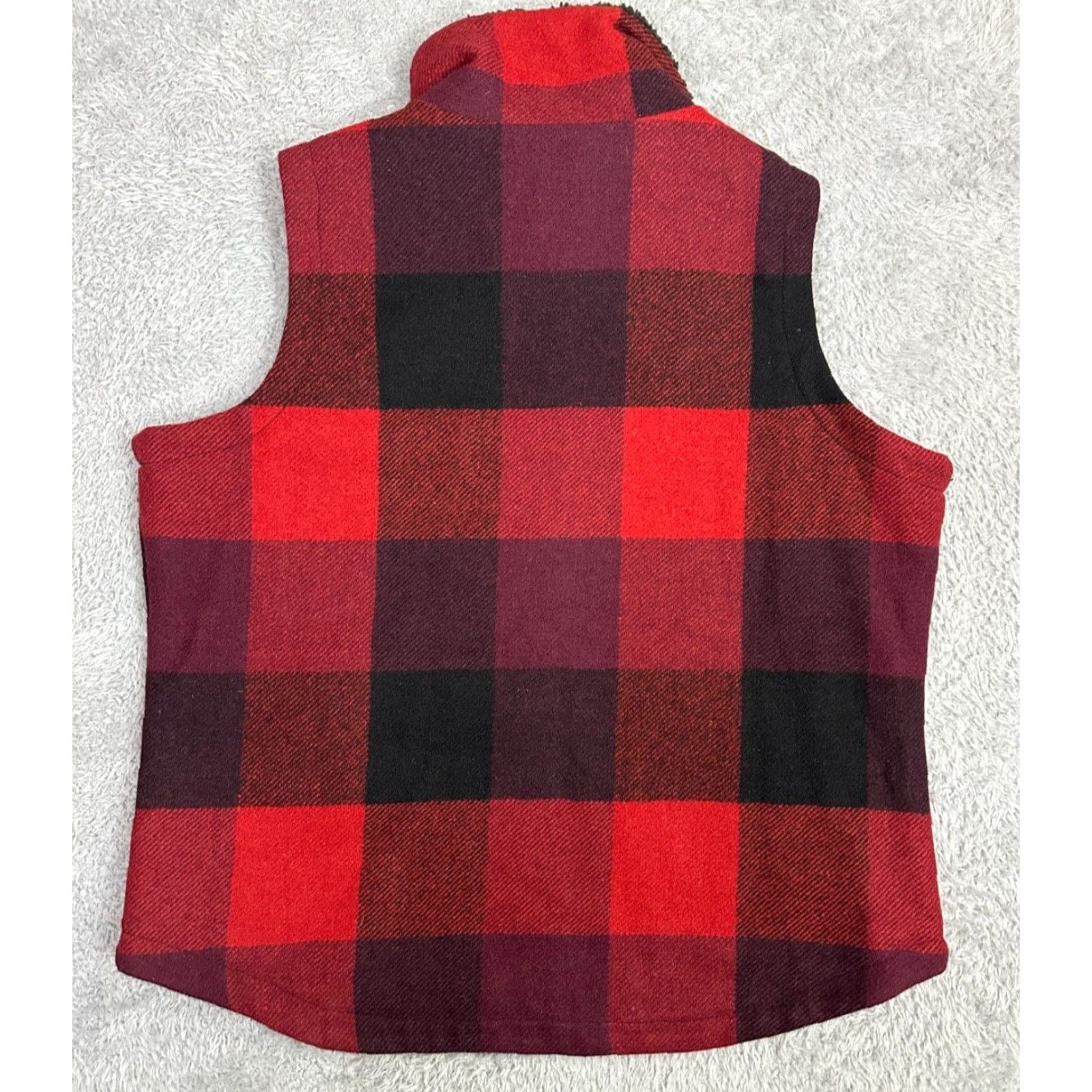 Vintage Woolrich Vest Womens XL Plaid Red Black Wool-Blend Zip EUC Size XL / US 12-14 / IT 48-50 - 2 Thumbnail