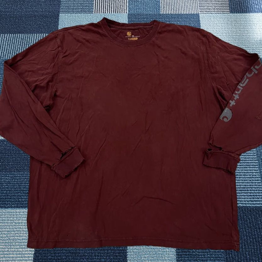 Carhartt VINTAGE Carhartt K231 Logo T-Shirt Mens XL Red Distressed Thrashed Long Sleeve Pullover Crew Neck Heavyweight Adventure Outdoor Workwear Shirt Mens Size US XL / EU 56 / 4 - 1 Thumbnail