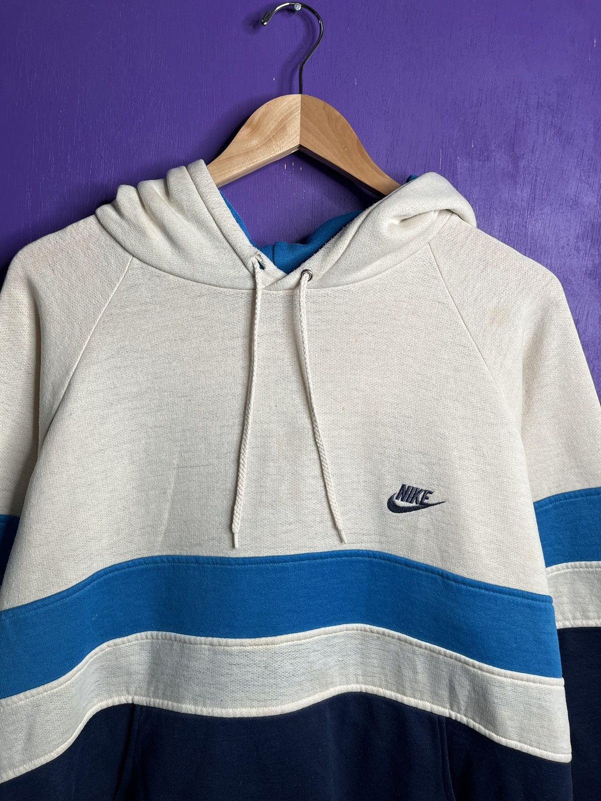 Nike × Vintage Vintage 80s Nike stripes logo hoodie Size US XL / EU 56 / 4 - 3 Thumbnail
