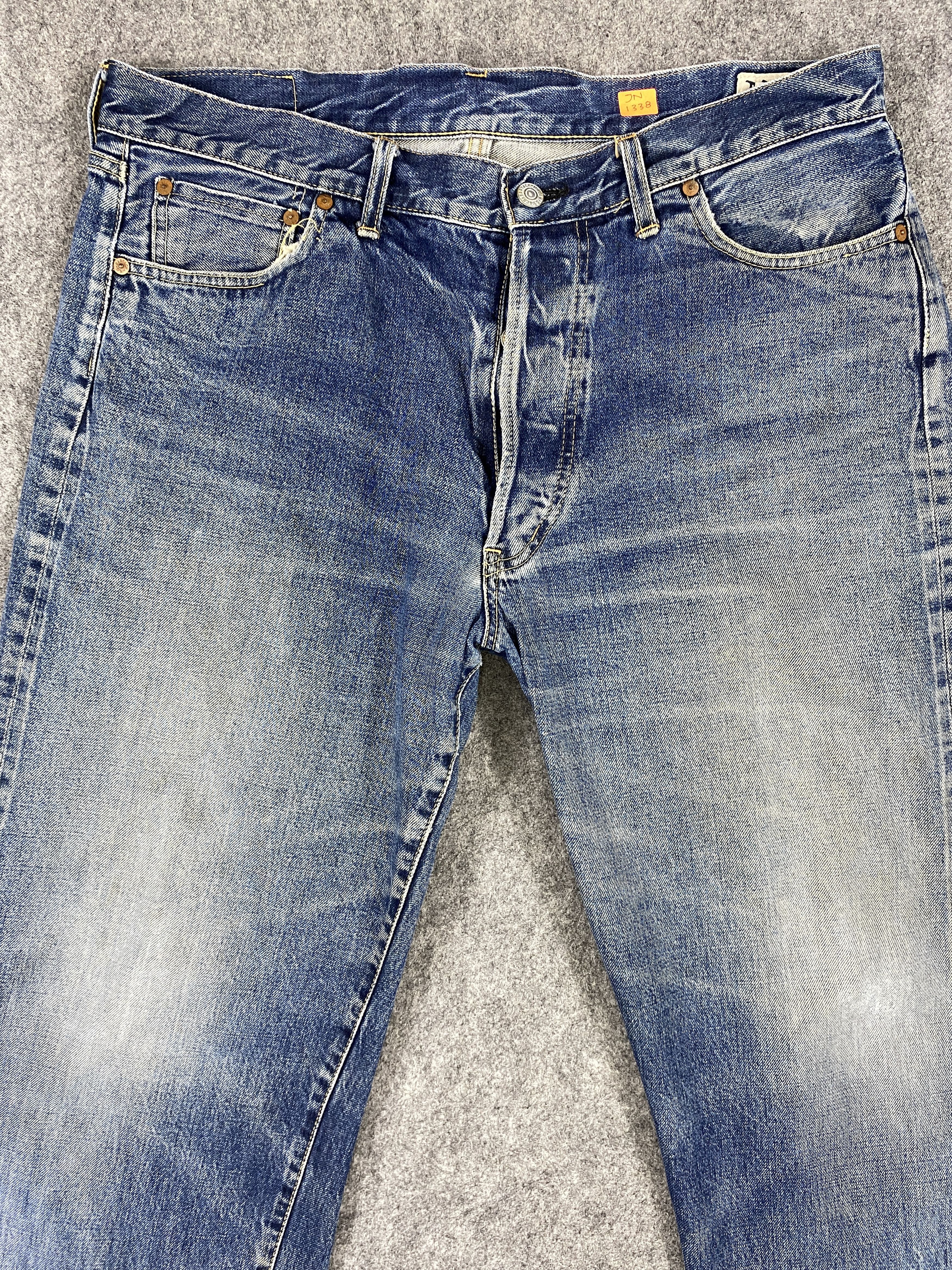 Japanese Brand Redline Distressed Blue Vintage Bartack 36x28.5 Denim JN1338 Size US 36 / EU 52 - 3 Thumbnail