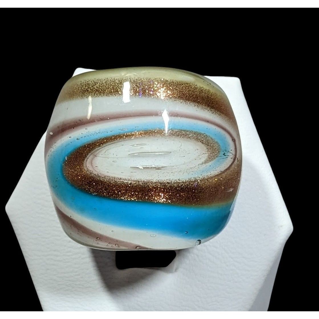 Other Lampwork Glass White Blue And Gold Tone Ring Size 7 Size ONE SIZE - 1 Thumbnail