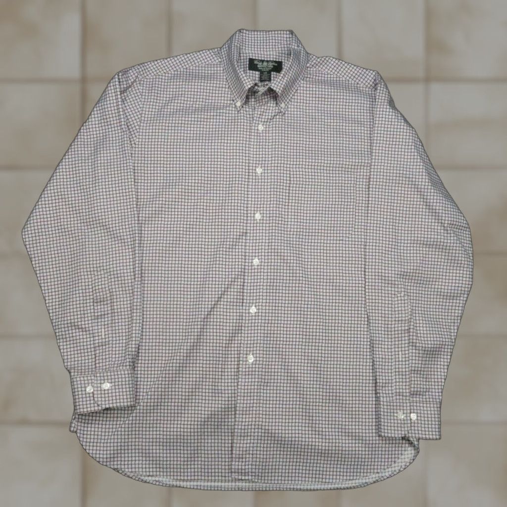 VINTAGE Brooks Brothers Shirt Mens L Slim Fit Button-Down Long Sleeve Blue Check Cotton Mens