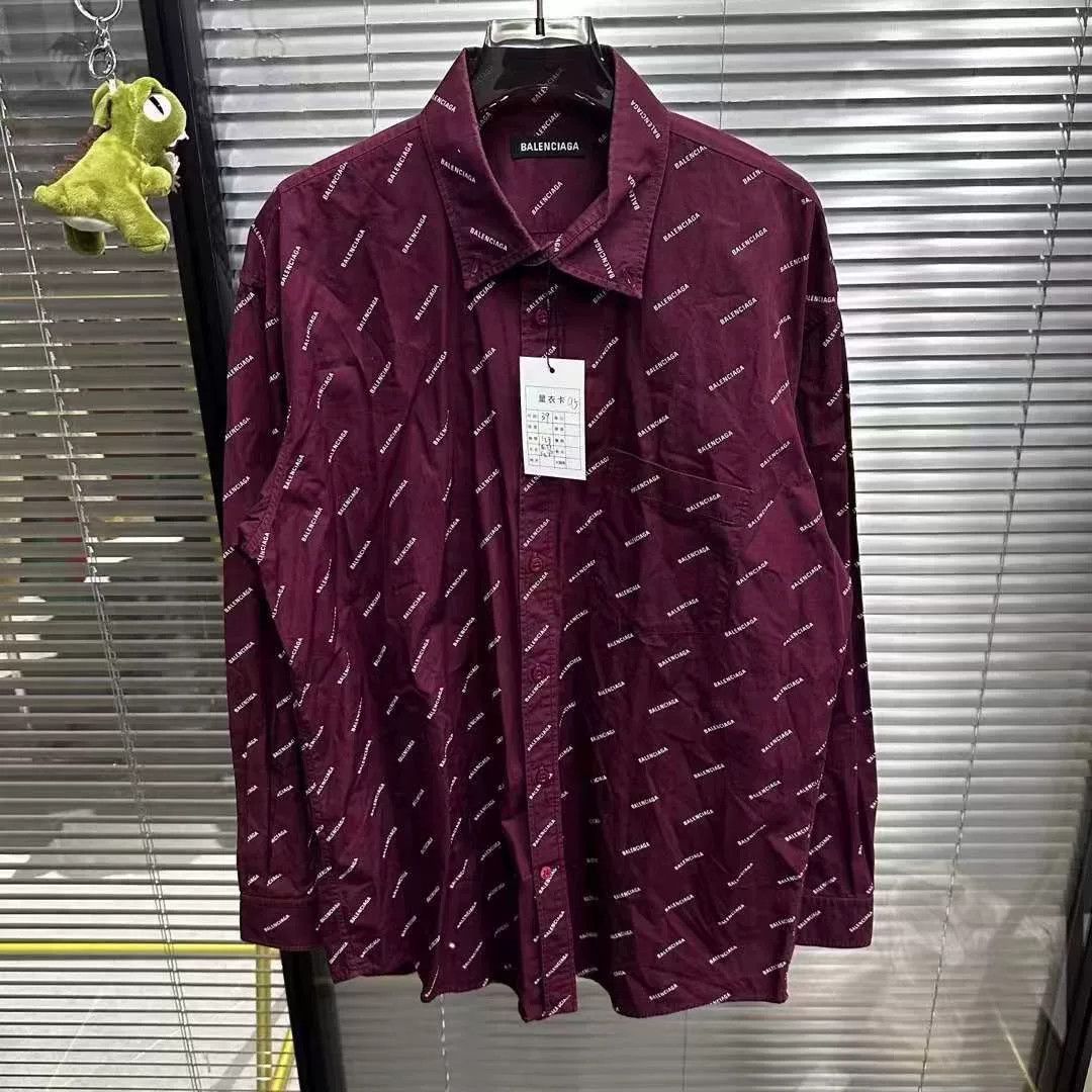 Balenciaga Burgundy All-Over Print Shirt Size 39