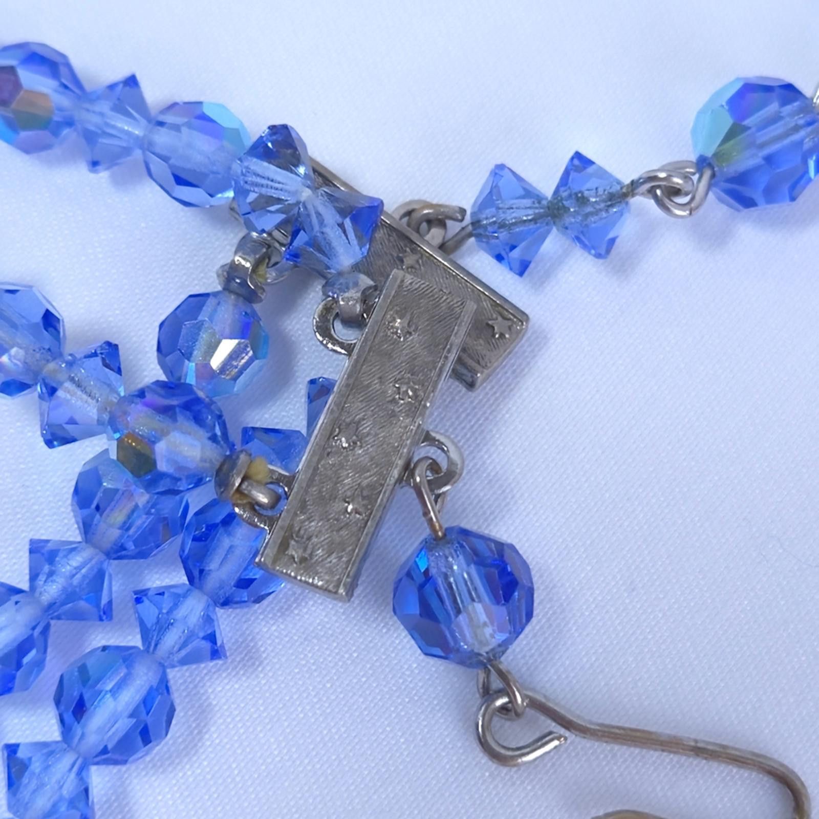 Designer Blue Faceted Crystal Beaded Double-Strand 1950s Necklace Size ONE SIZE - 3 Thumbnail