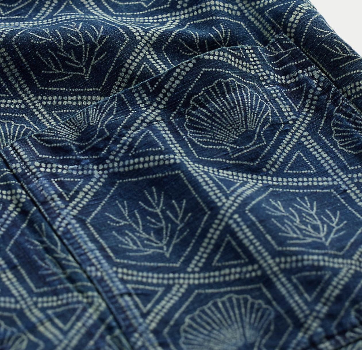 RRL Ralph Lauren Indigo Shell-Print Linen-Cotton Shirt Size US XL / EU 56 / 4 - 5 Thumbnail