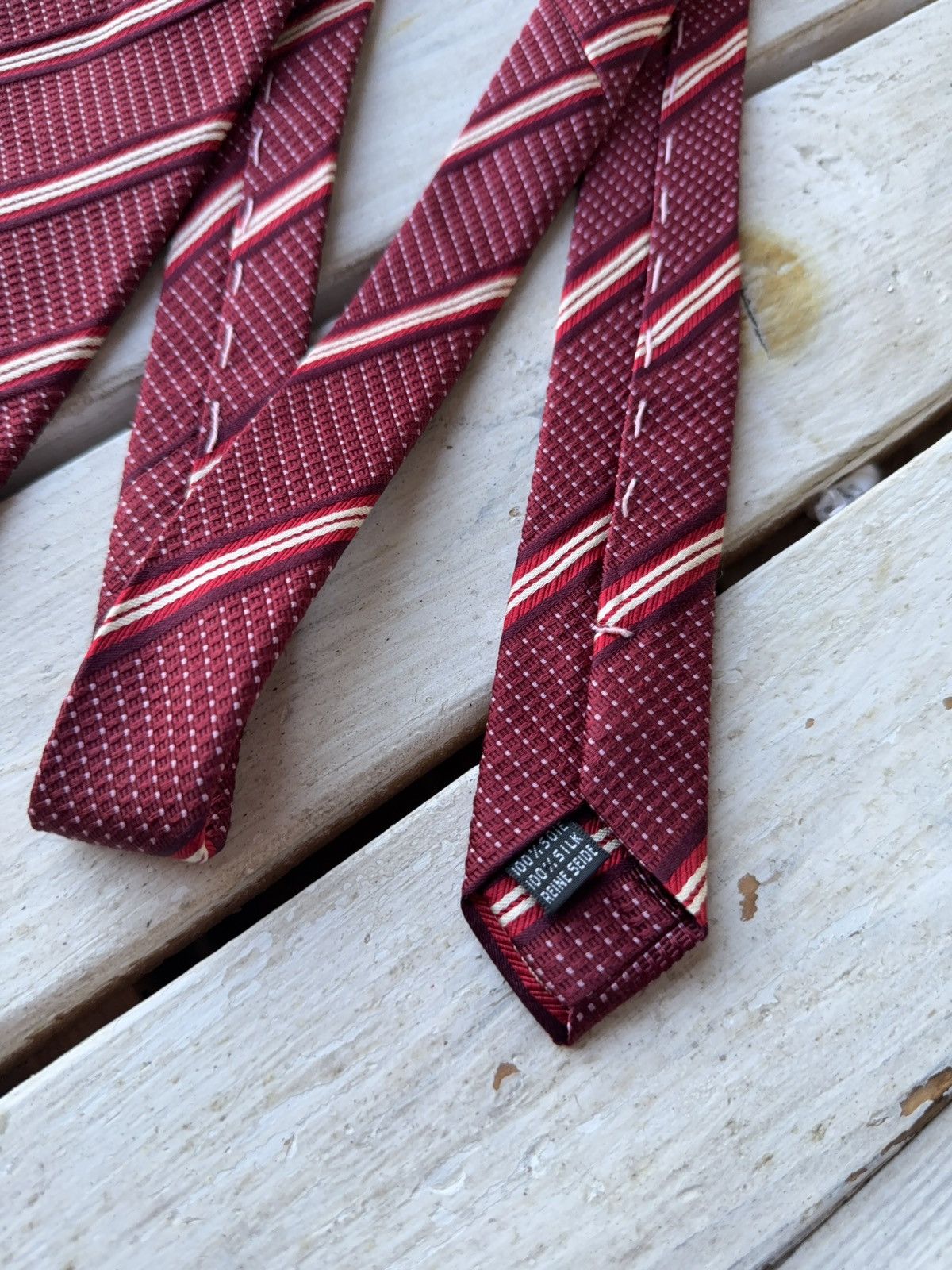 Designer × Swarovski Swarovski Burgundy Striped Tie – 100% Silk Classic Size ONE SIZE - 7 Thumbnail