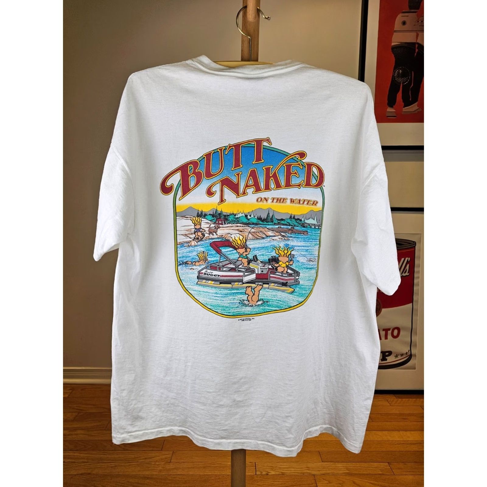 Vintage VINTAGE 90s BUTT NAKED ON THE WATER T-SHIRT White Cotton Single Stitch SZ XXL Mens Size US XXL / EU 58 / 5 - 7 Thumbnail