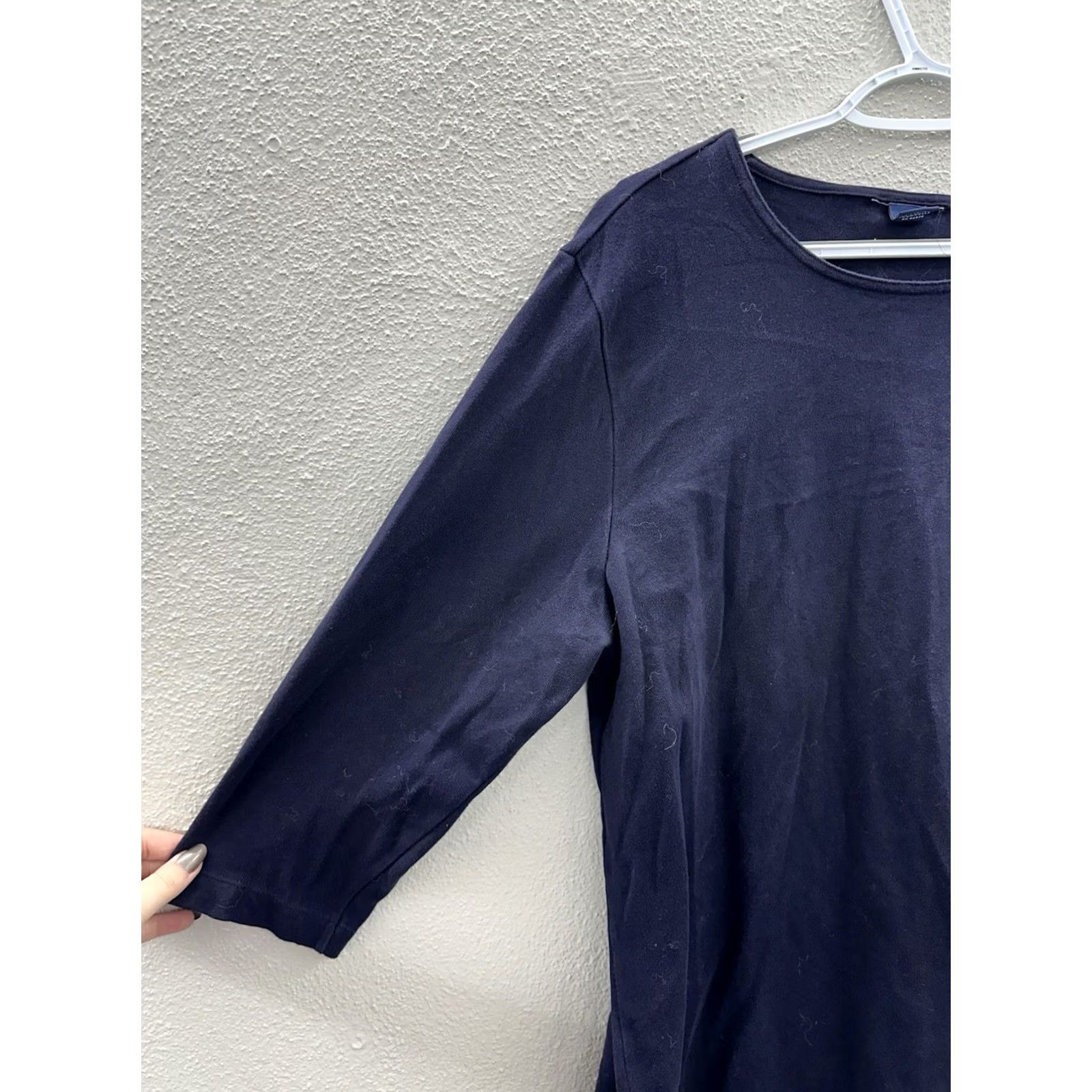 Vintage Unbranded Womens Shirt Blue 3/4 Sleeve XL Petite T-Shirt Knit 100% Cotton Regular Mens? Size XL / US 12-14 / IT 48-50 - 2 Thumbnail