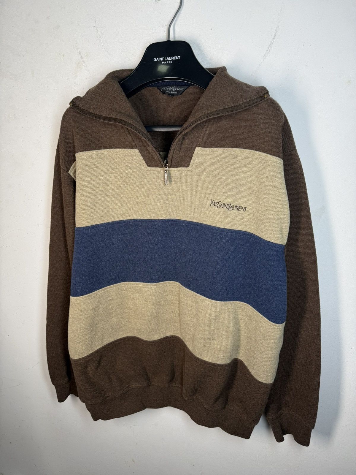 Yves Saint Laurent 90s YSL Sweatshirt 1/4 Quarter Zip Brown Vintage Sweater Size US L / EU 52-54 / 3 - 16 Thumbnail