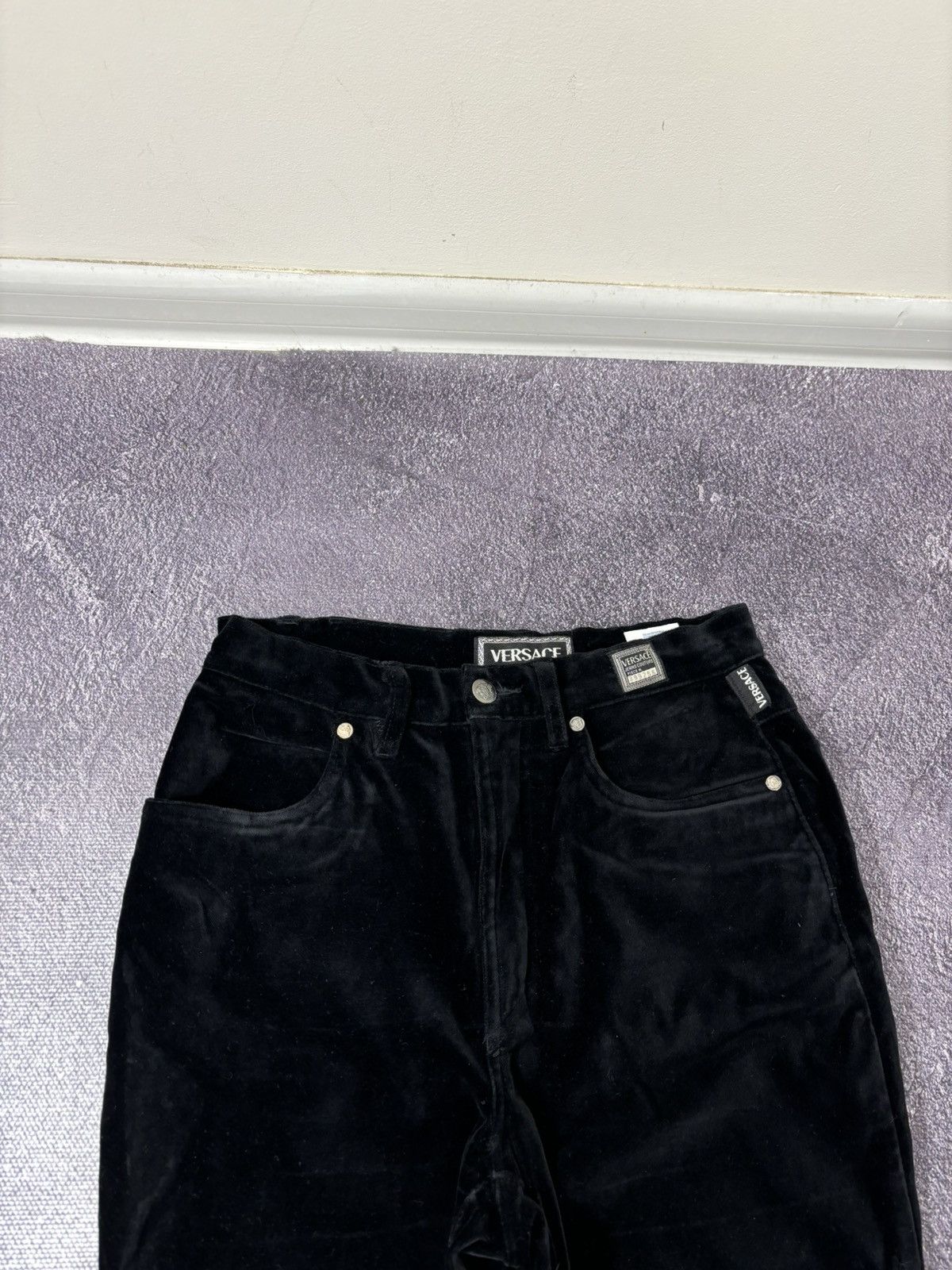 Versace Vintage Versace Jeans Couture Women’s Y2K Black Velvet Pants Size 28" / US 6 / IT 42 - 14 Thumbnail