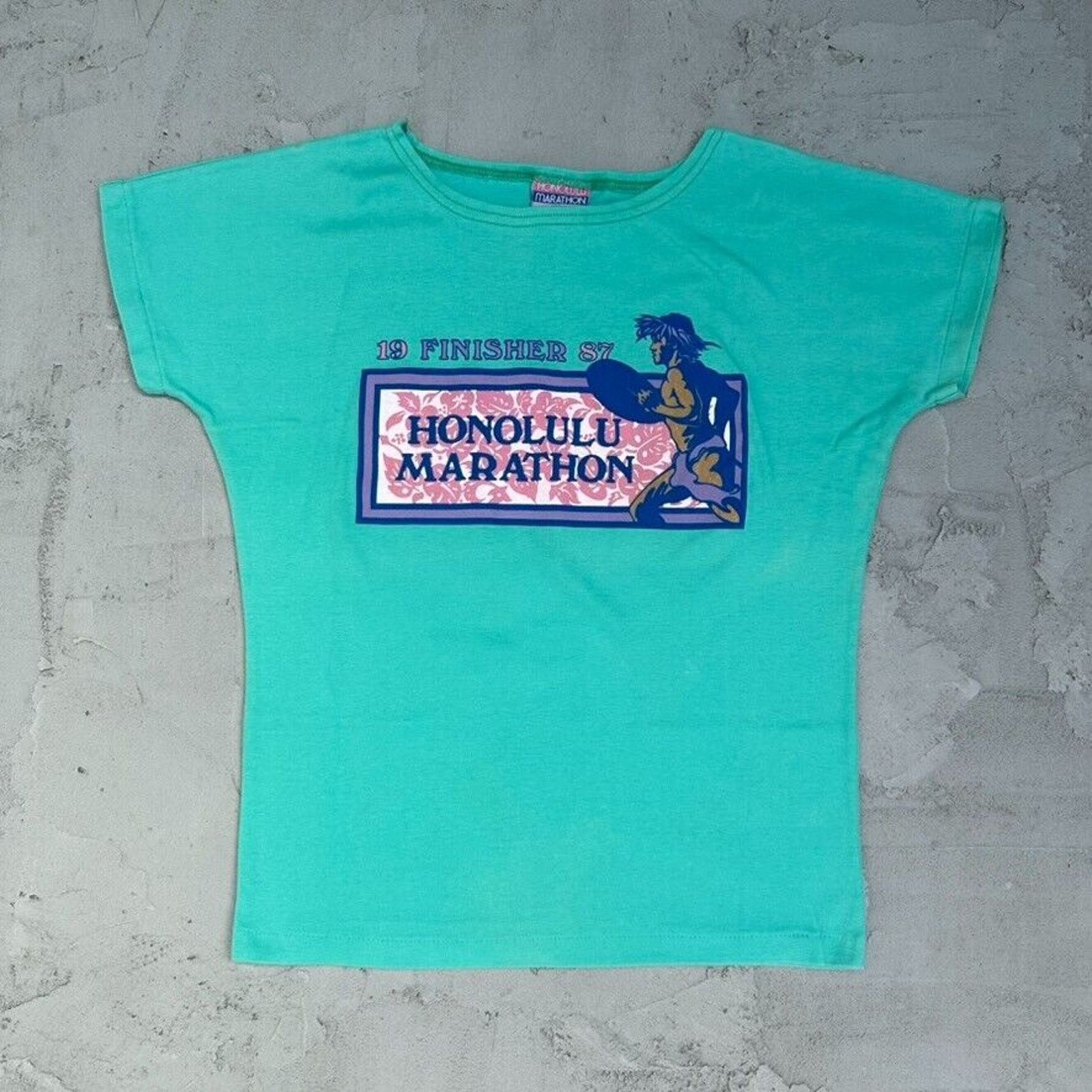Vintage Vintage Honolulu Marathon Finisher 1987 Hawaii Teal T Shirt Size S / US 4 / IT 40 - 1 Thumbnail