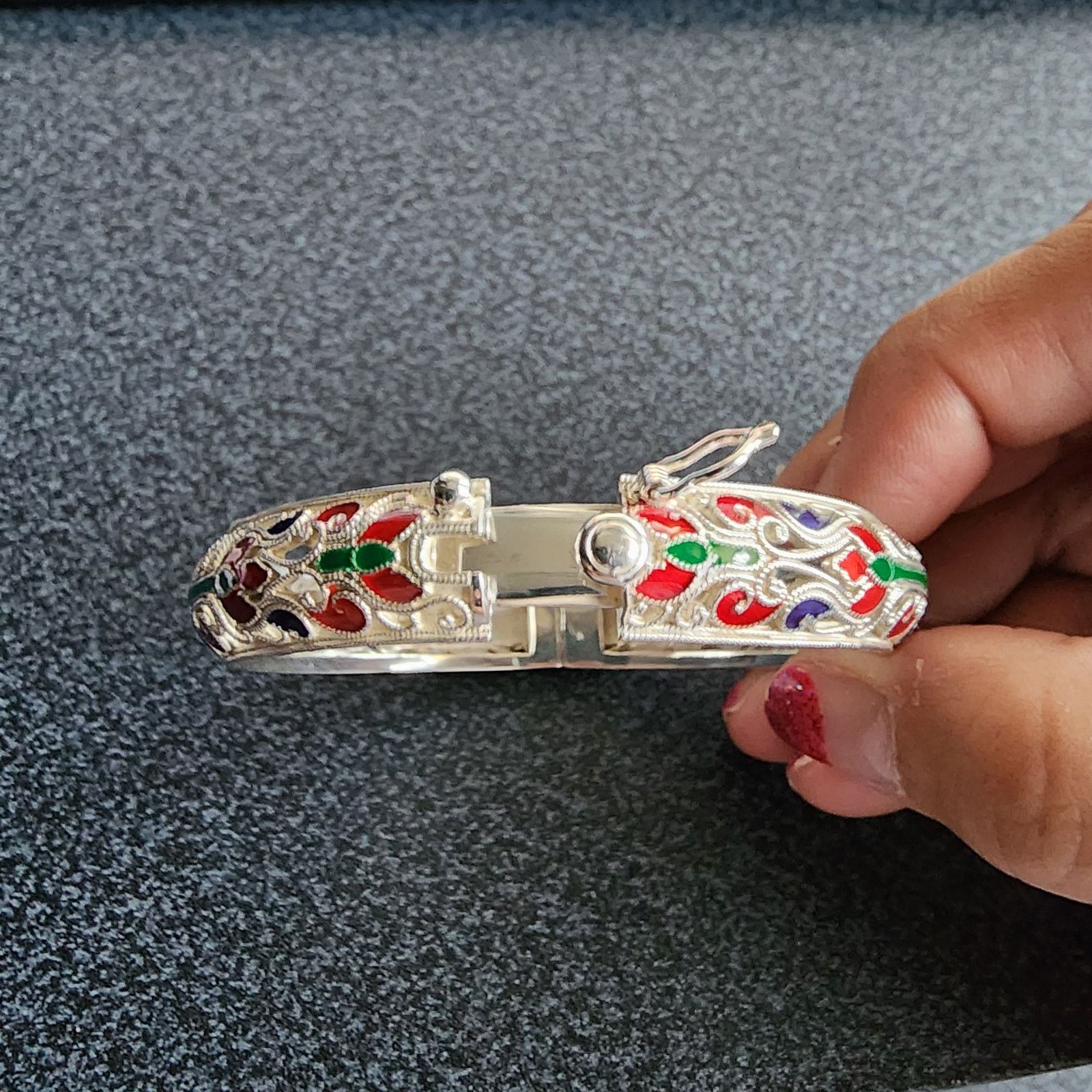 Designer .925 Sterling Silver Enamel Filigree Bangle Bracelet Vintage Size ONE SIZE - 6 Thumbnail