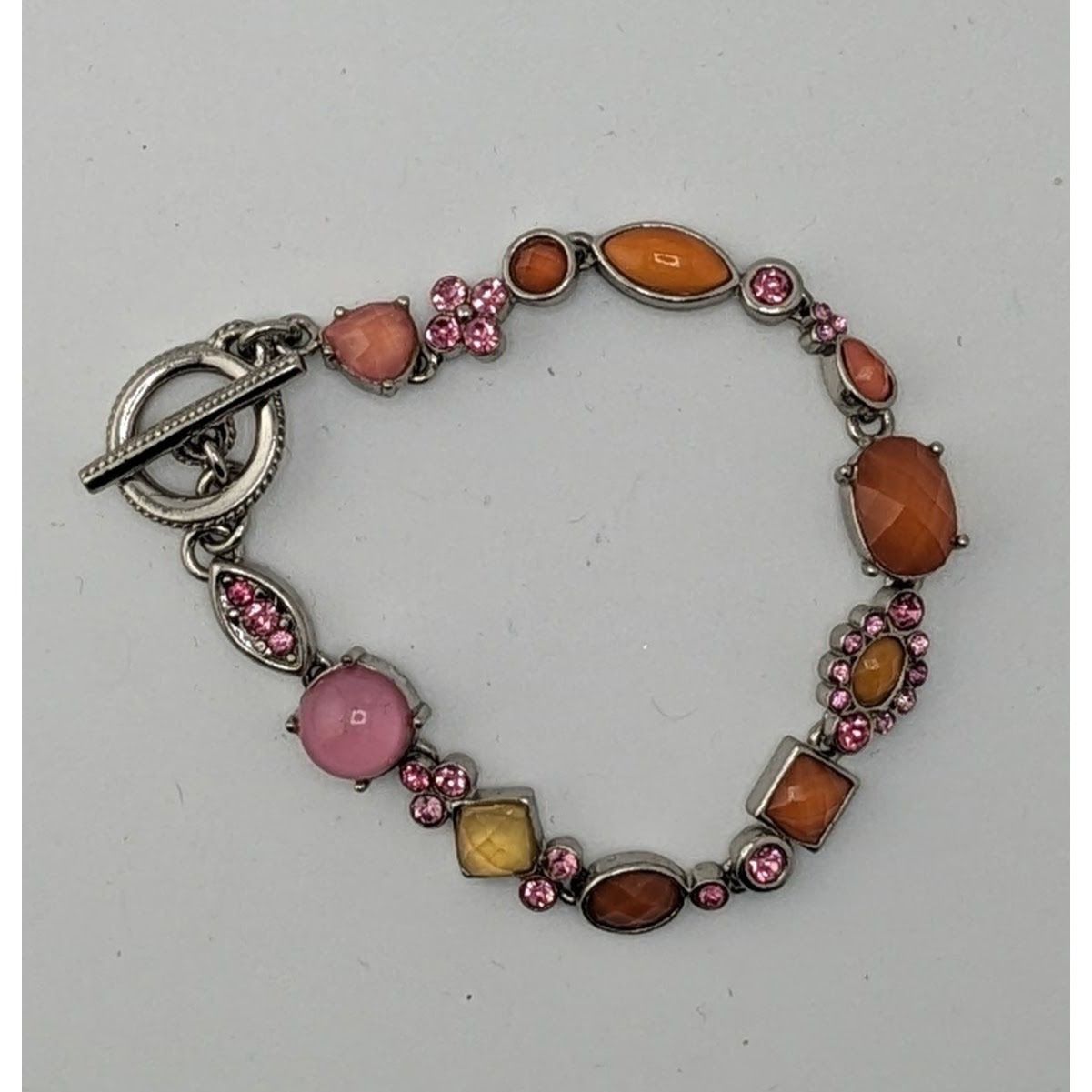 Other Vintage Retro Pink And Orange Floral Multi-Stone Toggle Brac Size ONE SIZE - 4 Thumbnail